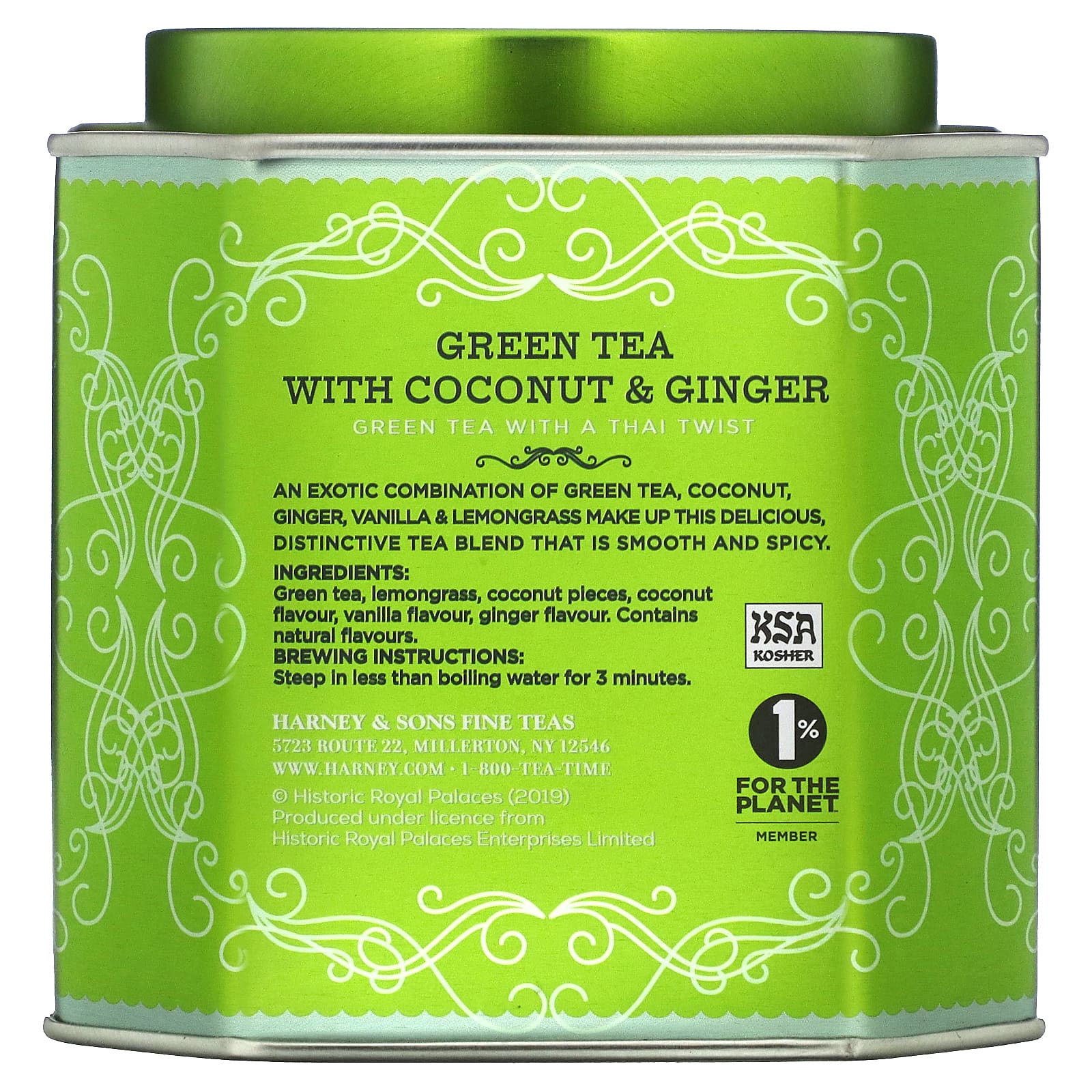 Harney & Sons, зеленый чай с кокосом, имбирем и ванилью, 30 пакетиков, 75 г (2,67 унции)