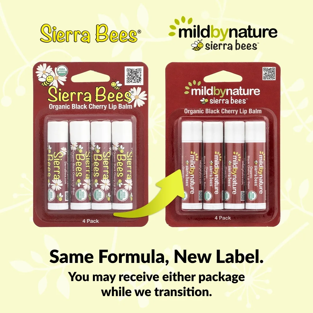 Mild By Nature, Sierra Bees™, органические бальзамы для губ, черешня, упаковка из 4 шт. по 4,25 г (0,15 унции)