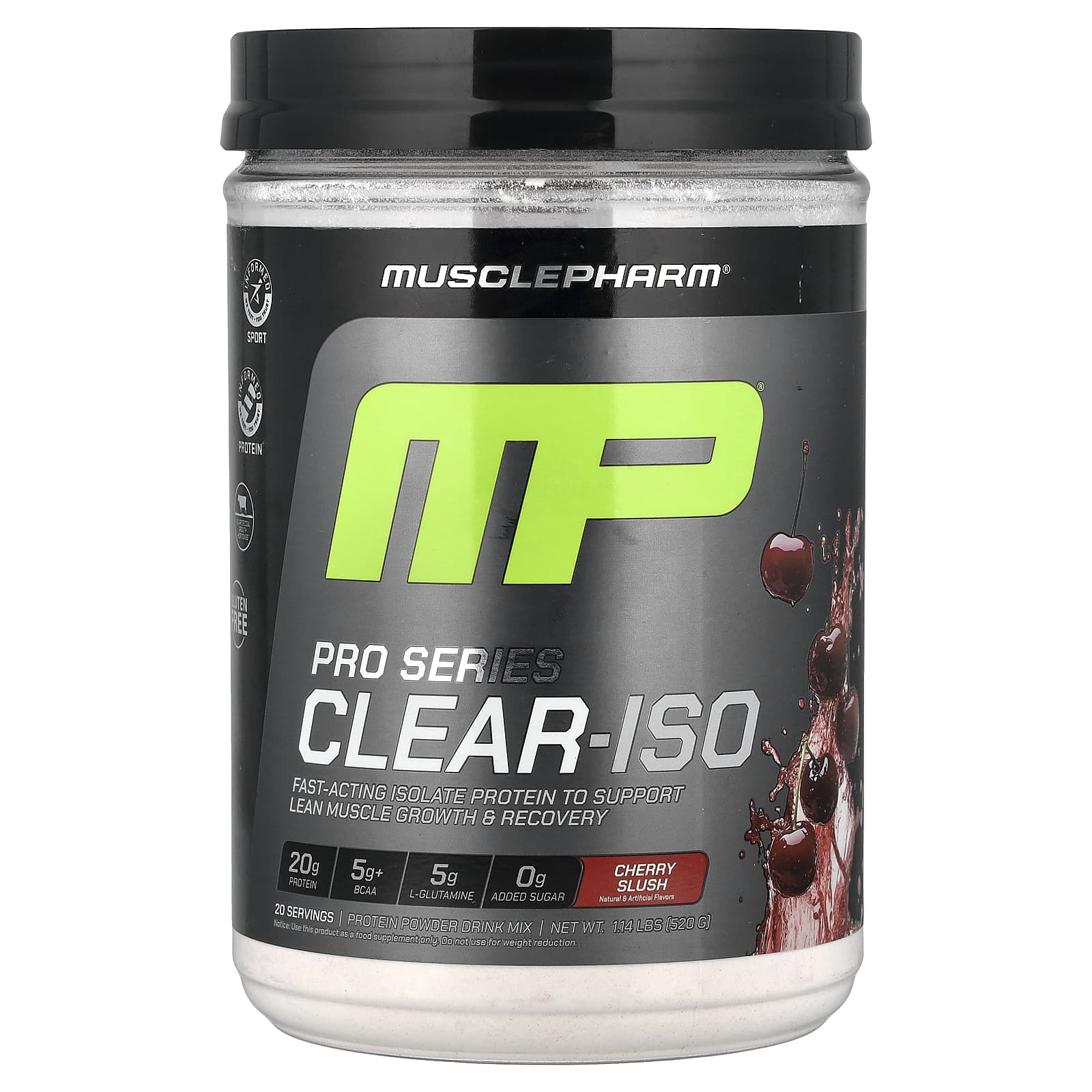 MusclePharm, Pro Series Clear-ISO, протеиновая смесь для приготовления напитка, вишневая каша, 520 мг (1,14 фунта)