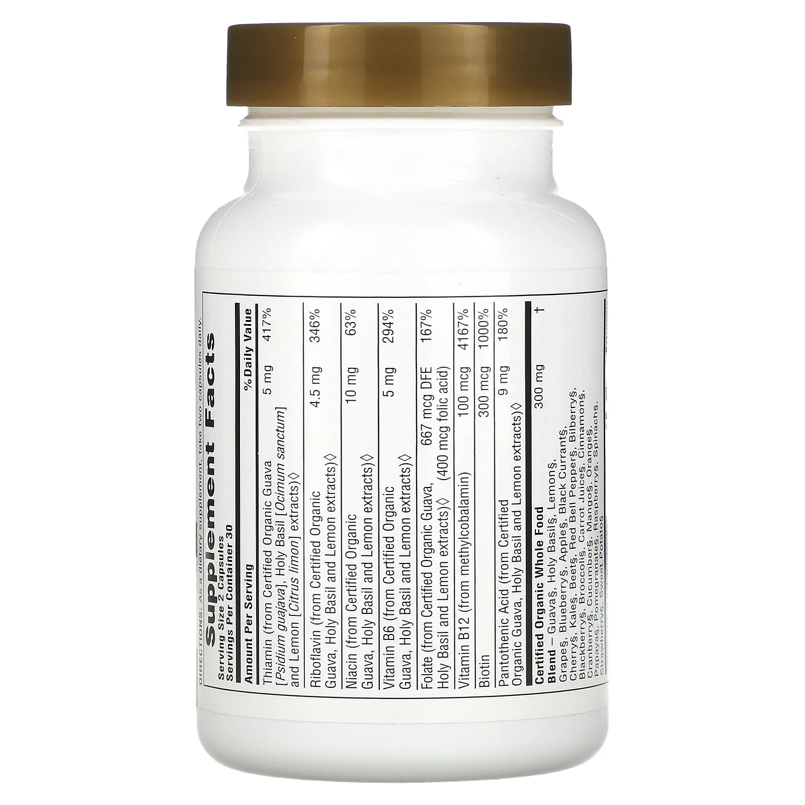 NaturesPlus, Source of Life Garden, сертифицированный органический комплекс витаминов группы B, 60 растительных капсул