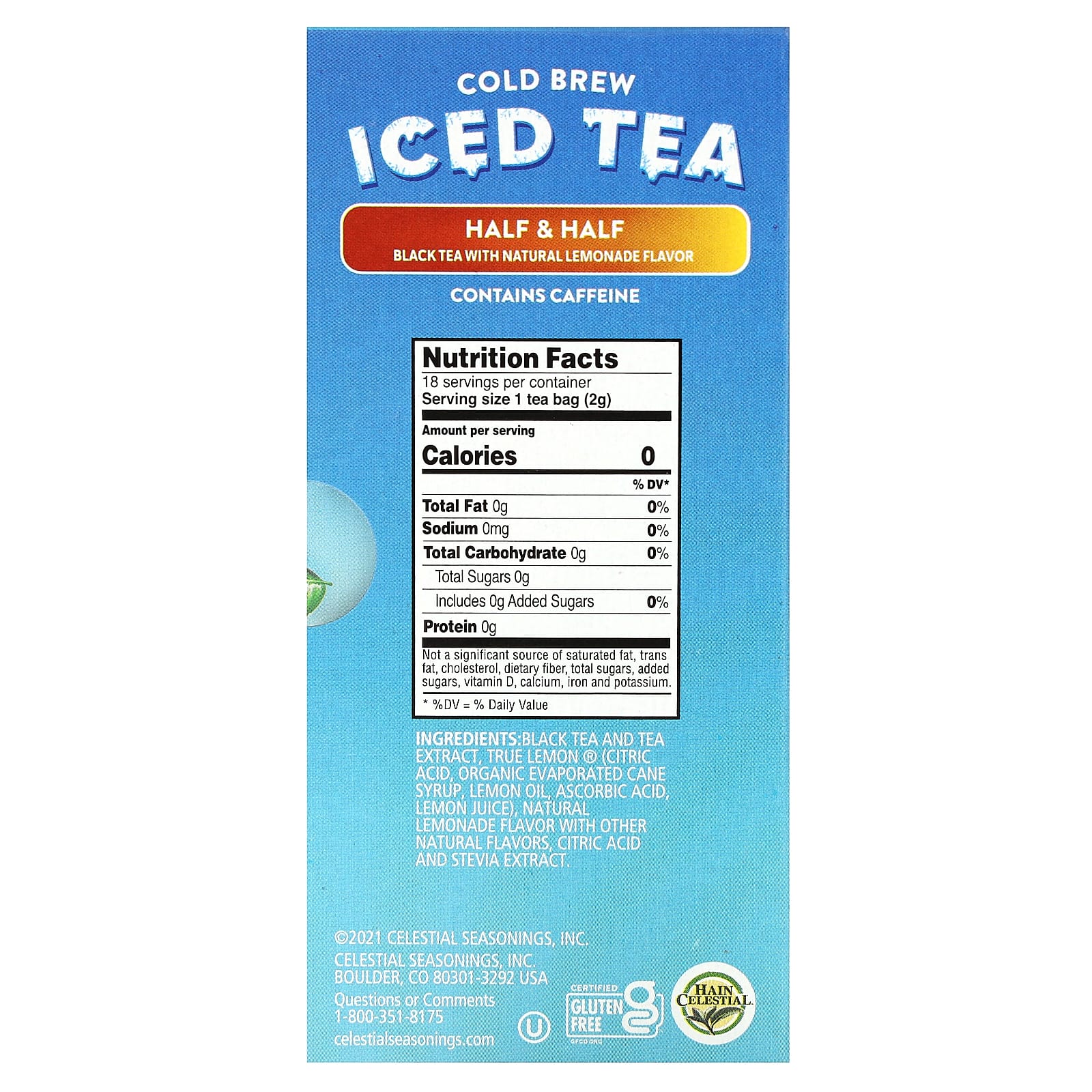 Celestial Seasonings, Холодный чай, половина и половина черного чая с натуральным лимонадом, 18 чайных пакетиков, 33 г (1,1 унции)