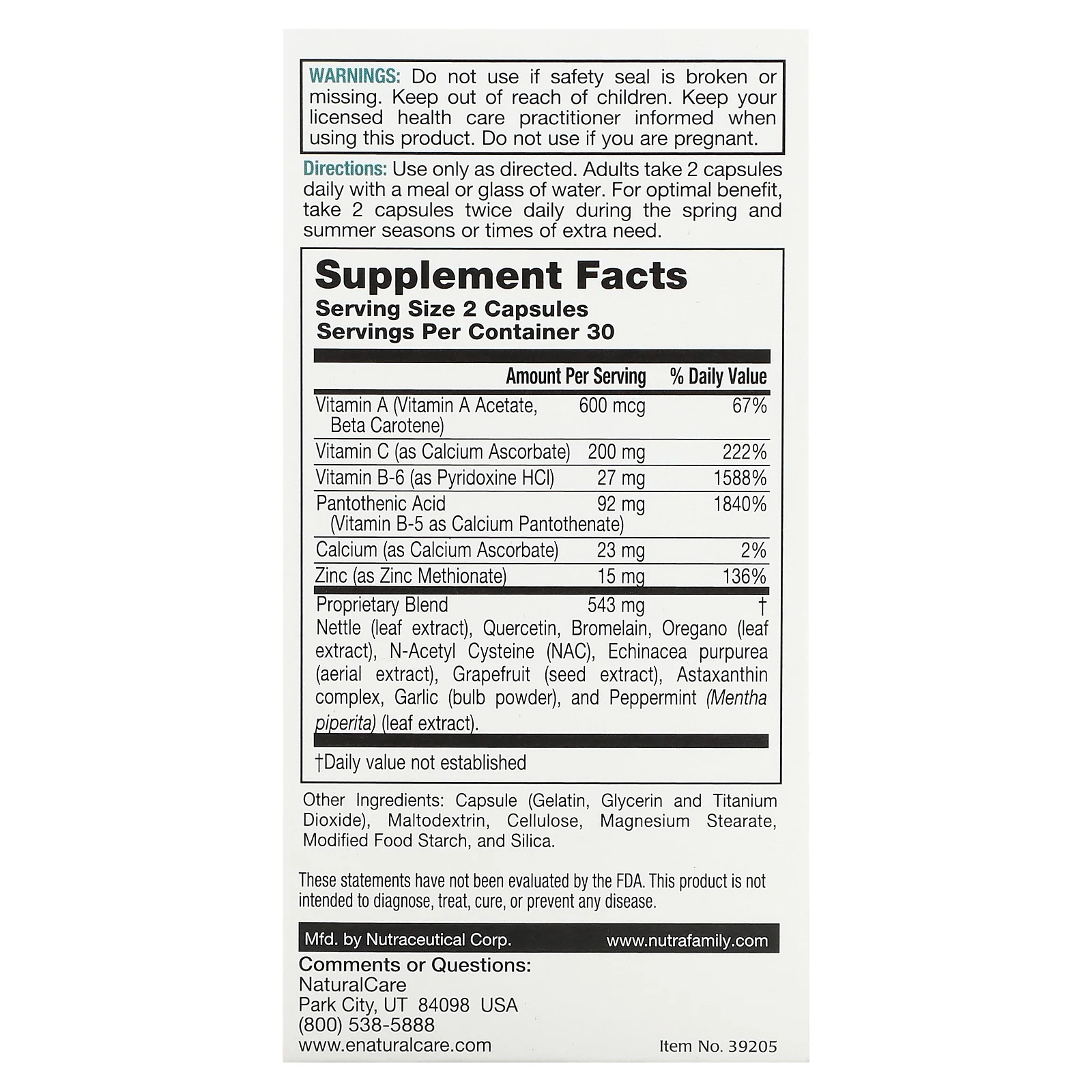 NaturalCare, SinuFix, капсулы для поддержки носовых пазух, 60 капсул