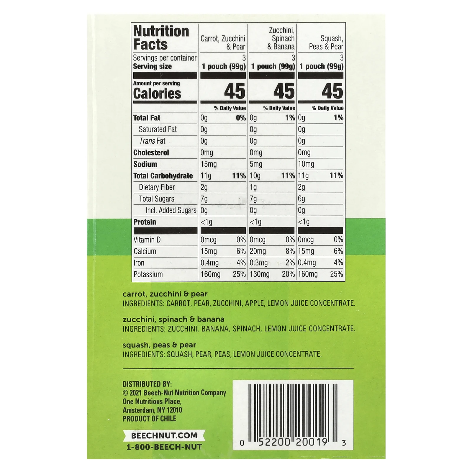 Beech-Nut, овощи, для детей от 6 месяцев, набор разных вкусов, 9 паучей по 99 г (3,5 унции)