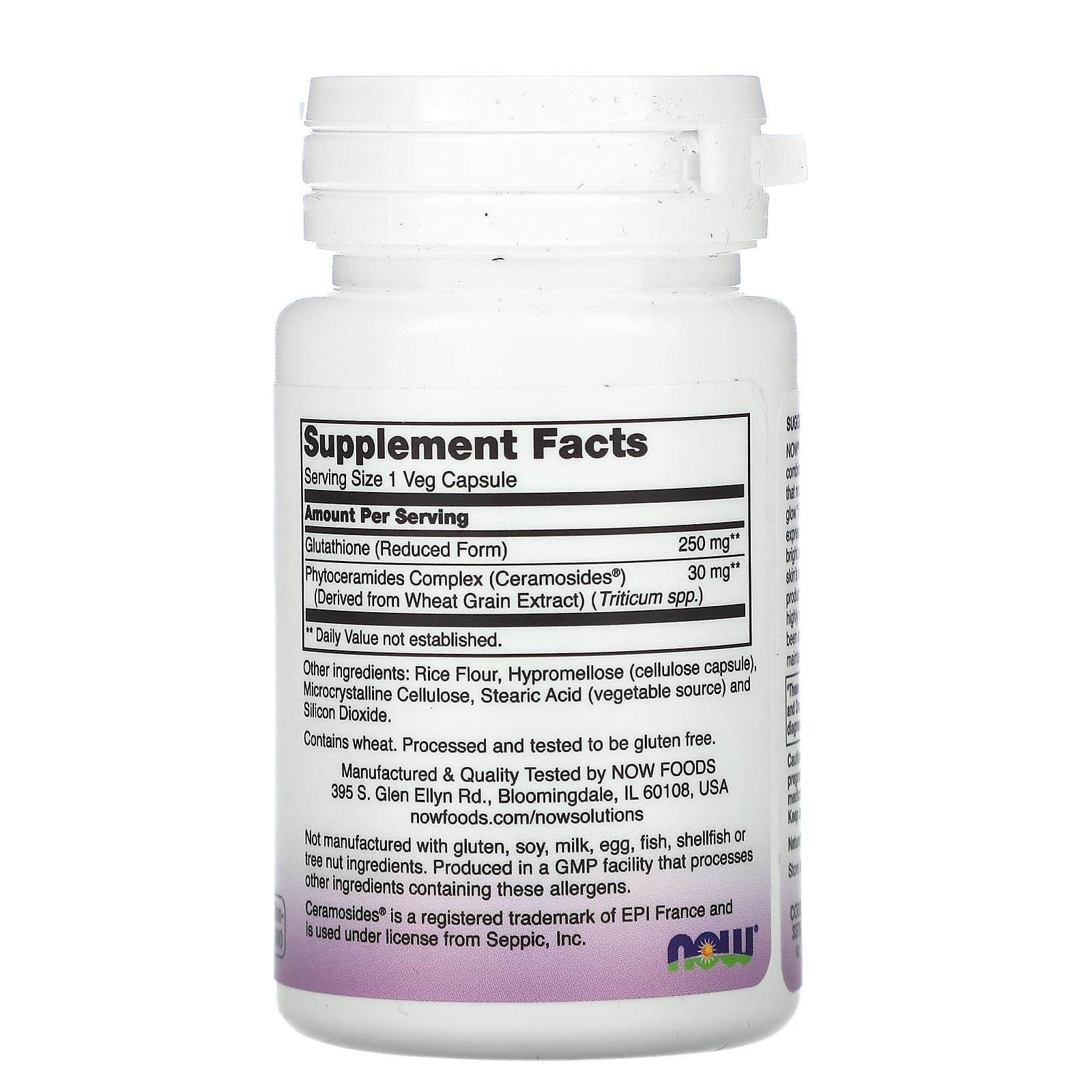 NOW Foods, Solutions, Glutathione Skin Brightene, осветляющее средство для кожи с глутатионом, 30 вегетарианских капсул