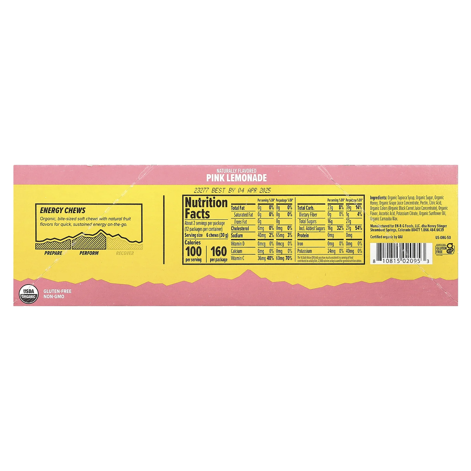 Honey Stinger, Energy Chews, розовый лимонад, 12 пакетиков по 50 г (1,8 унции)