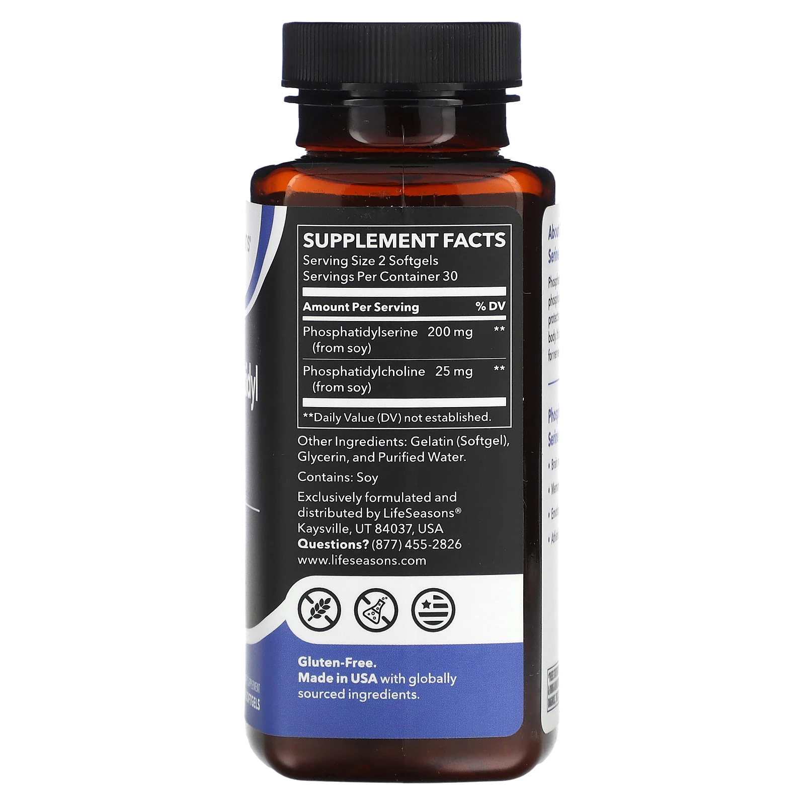 LifeSeasons, фосфатидилсерин, 200 мг, 60 капсул (100 мг в 1 капсуле)