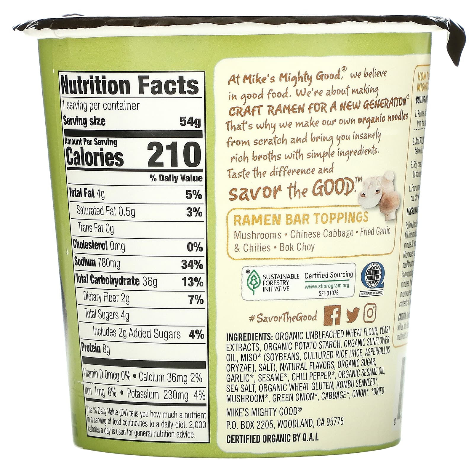 Mike's Mighty Good, Craft Ramen, вегетарианский овощной суп рамен, 54 г (1,9 унции)