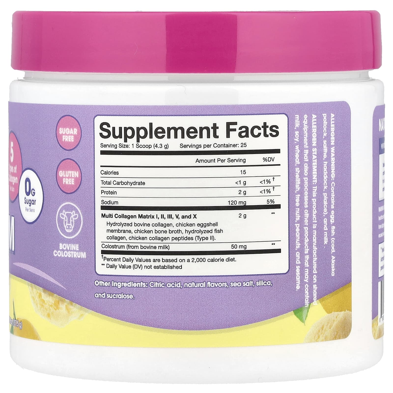 Obvi, Collagen Colostrum, лимонный сорбет, 107,5 г (3,8 унции)