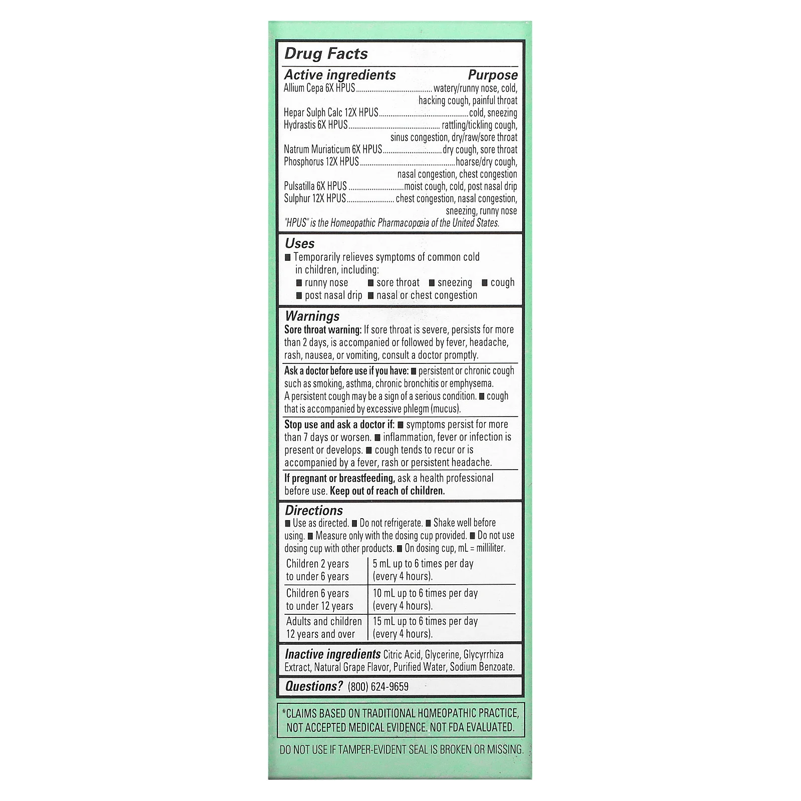 Hyland's Naturals, средство от простуды и кашля для детей, для приема днем, от 2 до 12 лет, со вкусом натурального винограда, 118 мл (4 жидк. унций)