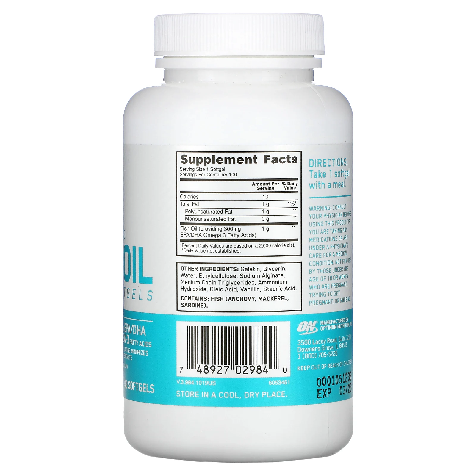 Optimum Nutrition, Рыбий жир с кишечнорастворимым покрытием, 100 мягких желатиновых капсул