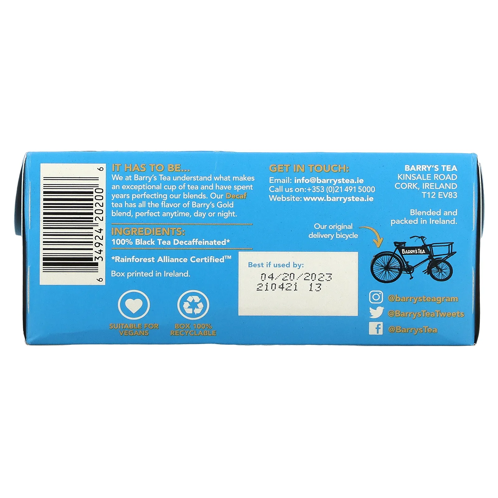 Barry's Tea, Чайная смесь без кофеина, 40 чайных пакетиков, 4.4 унции (125 г)