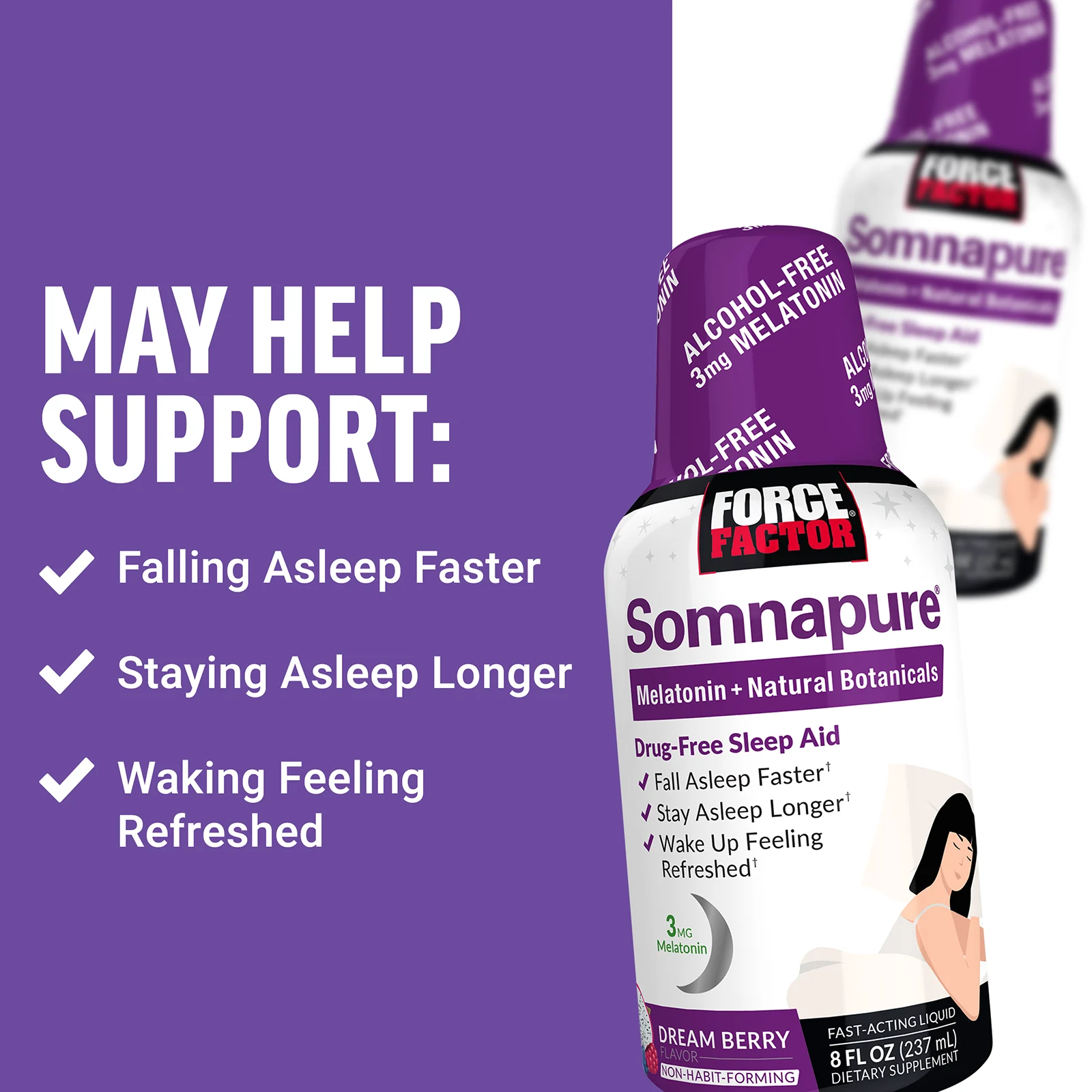 Force Factor, Somnapure, мелатонин и натуральные растительные ингредиенты, ягоды сна, 237 мл (8 жидк. Унций)