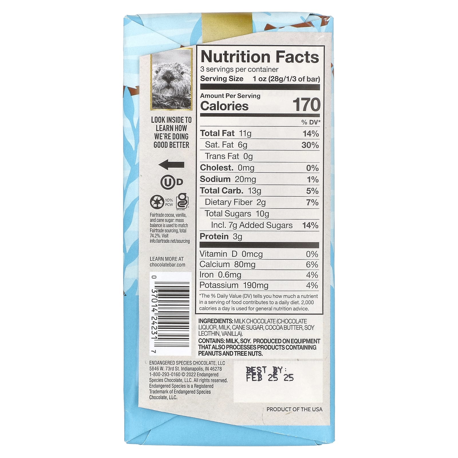 Endangered Species Chocolate, нежный сливочный молочный шоколад, 48%, 85 г (3 унции)
