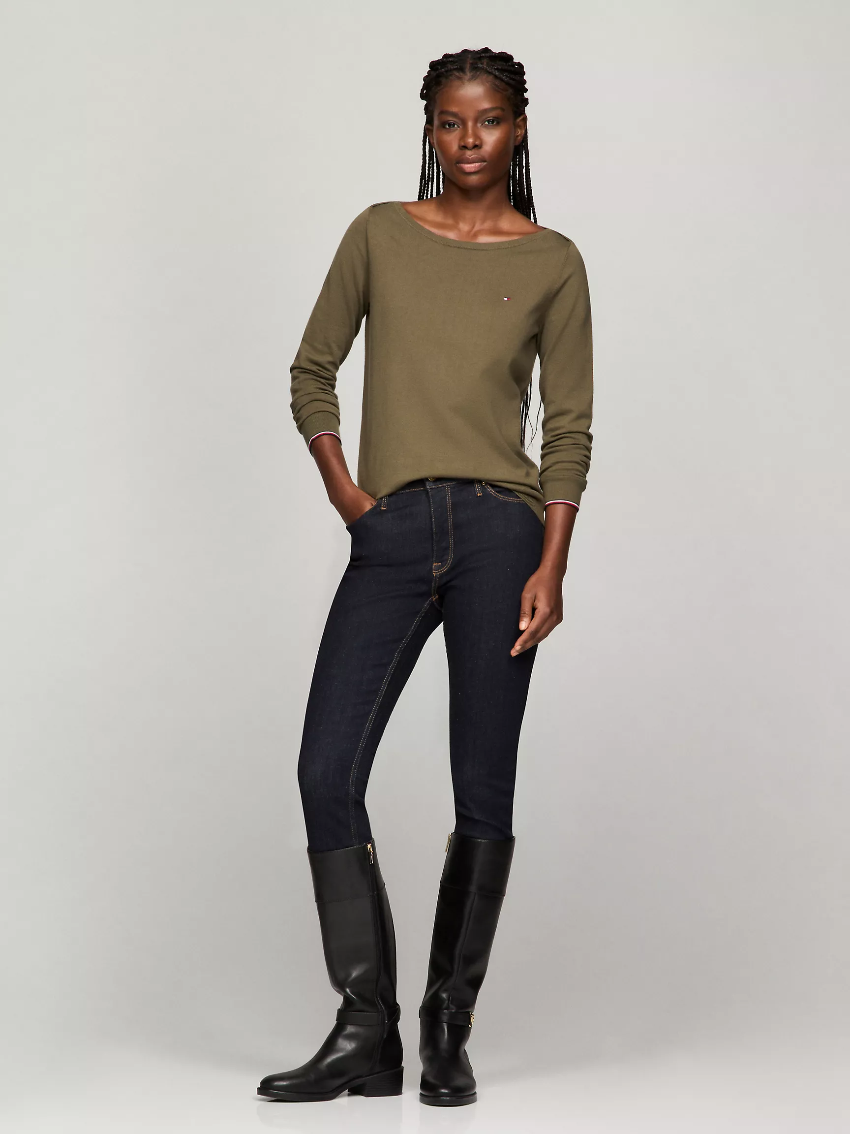 Женский свитер Tommy Hilfiger, Однотонный свитер с вырезом "лодочка"