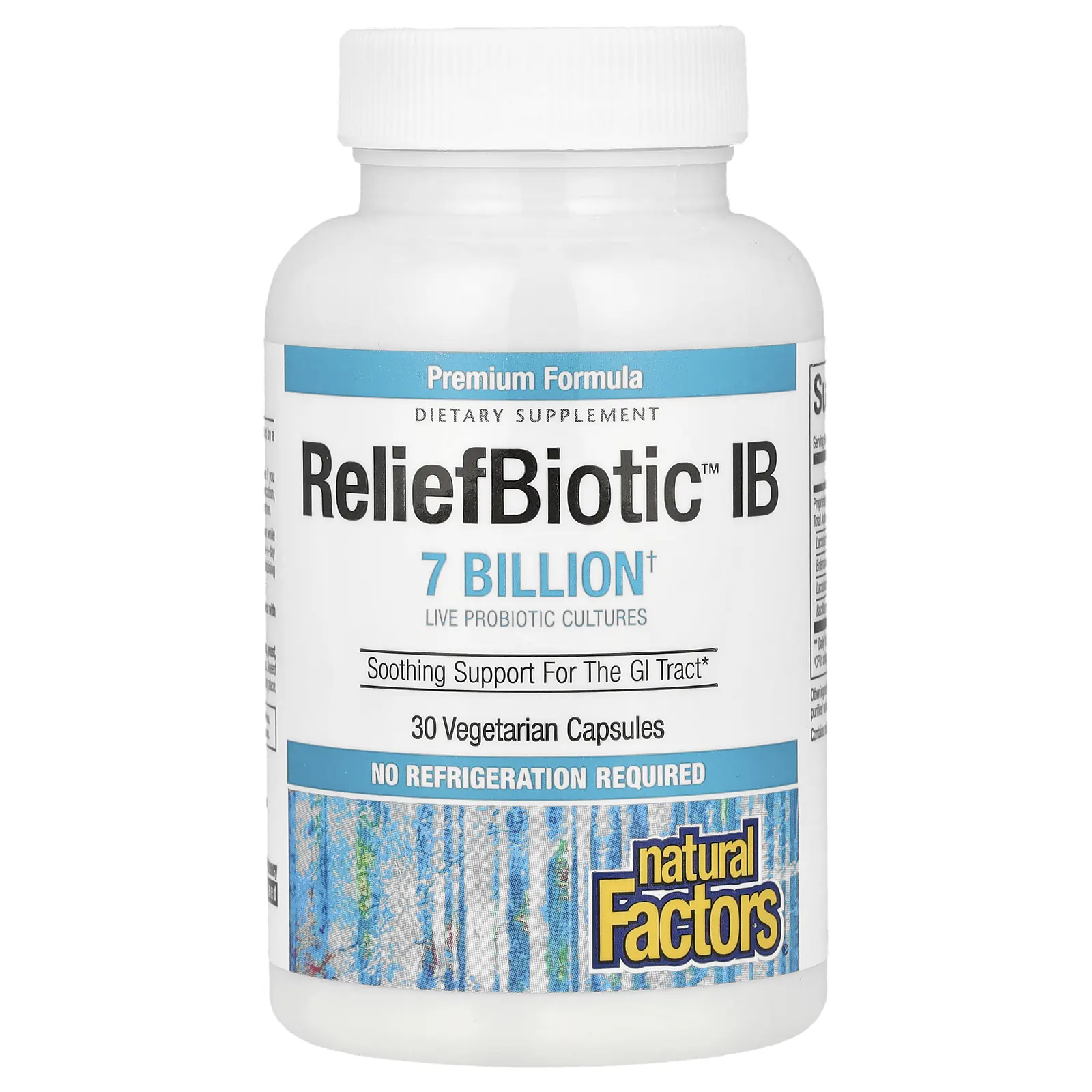 Natural Factors, ReliefBiotic IB, 7 миллиардов, 30 вегетарианских капсул