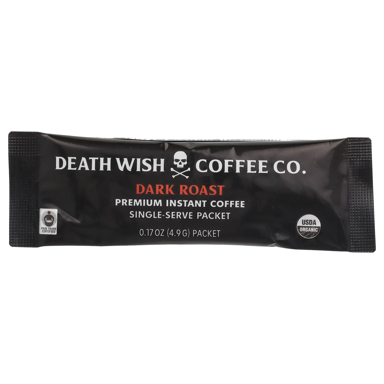 Death Wish Coffee, Растворимый кофе премиального качества, темная обжарка, 8 пакетиков по 4,9 г (0,17 унции)