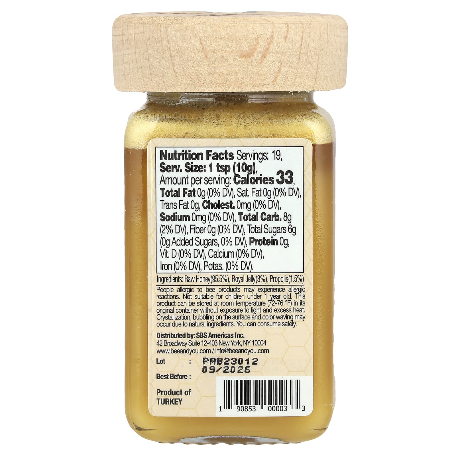 Bee&You, Raw Honey, прополисное маточное молочко, 190 г (6,7 унции)