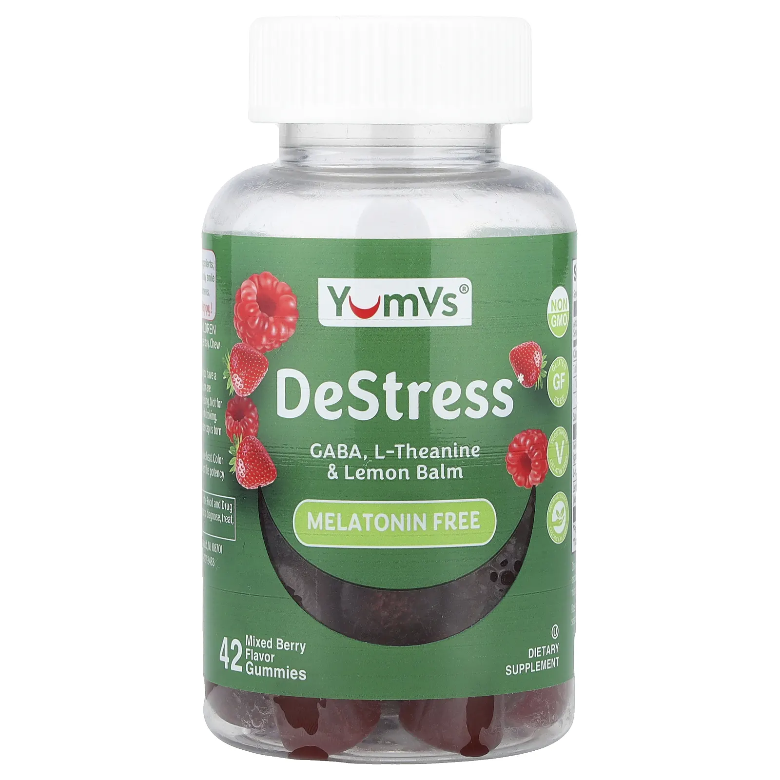 YumVs, DeStress, жевательные таблетки, без мелатонина, со вкусом ягодного ассорти, 42 жевательные таблетки