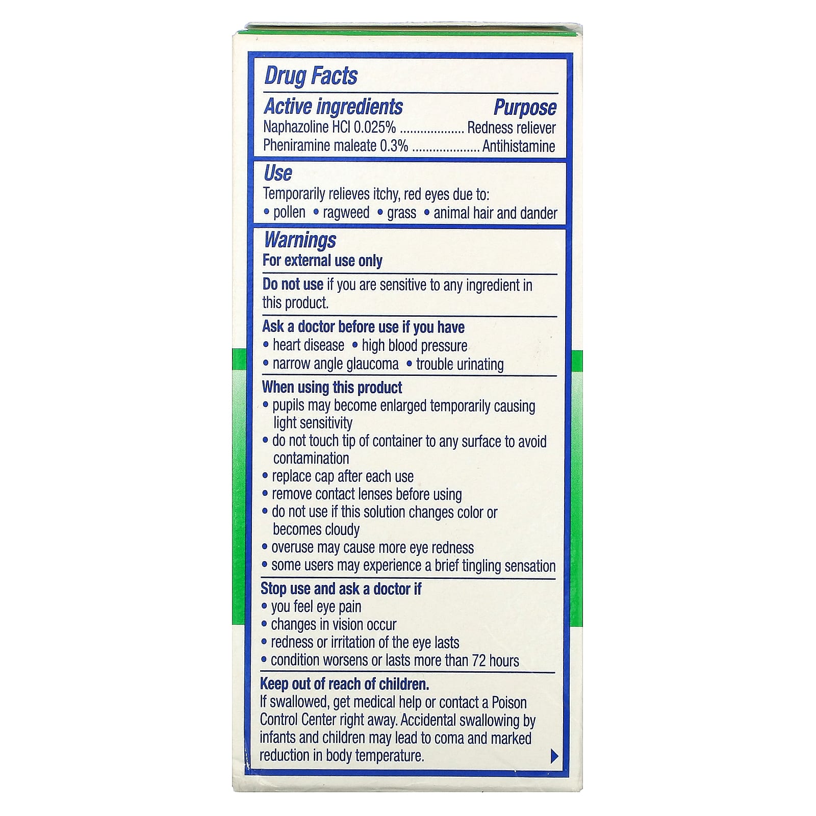 Visine, средство для снятия симптомов аллергии, глазные капли универсального действия, 15 мл (0,5 жидк. унции)