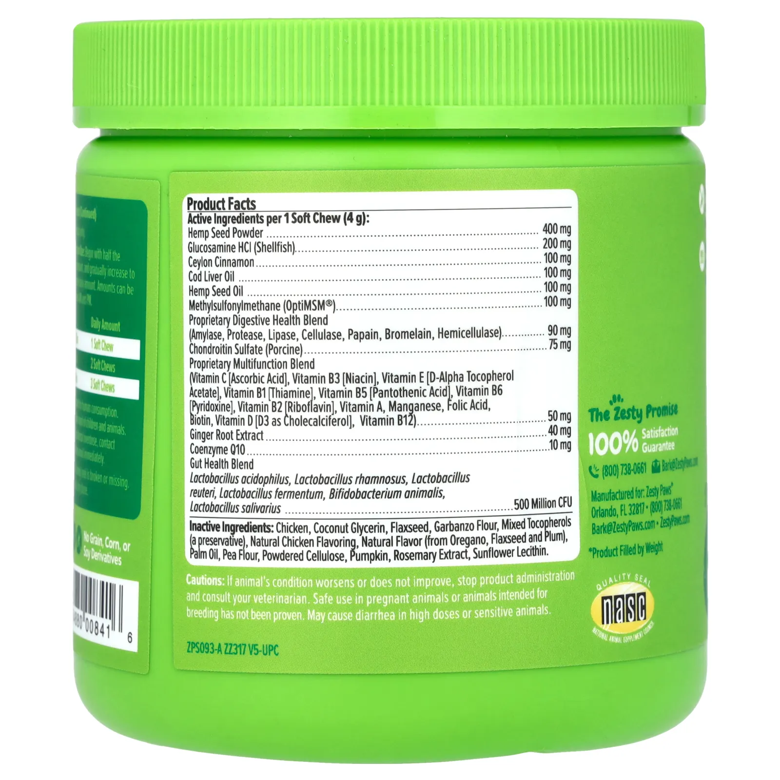 Zesty Paws, Hemp Elements, укусы 8-в-1, для собак, для всех возрастов, с курицей, 90 жевательных таблеток, 360 г (12,7 унции)