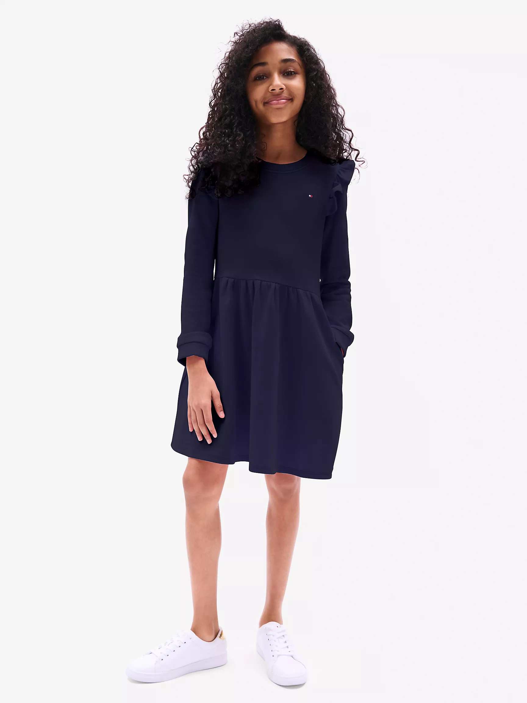 Платье для девочек Tommy Hilfiger, Детское платье Punto с длинным рукавом и рюшами