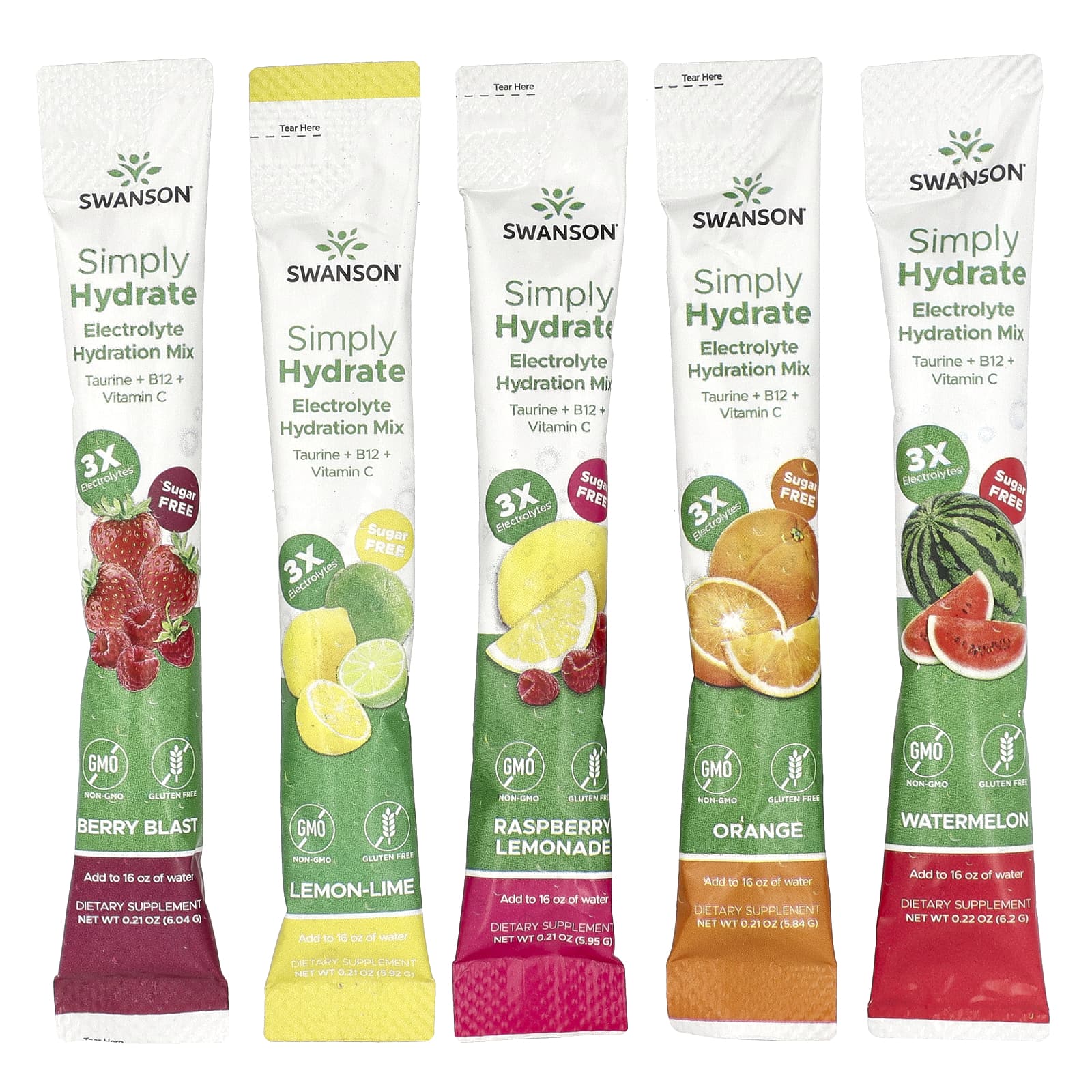 Swanson, Simply Hydrate, смесь электролитов для гидратации, ассорти из 30 стик-пакетов, 180 г (6,36 унции)