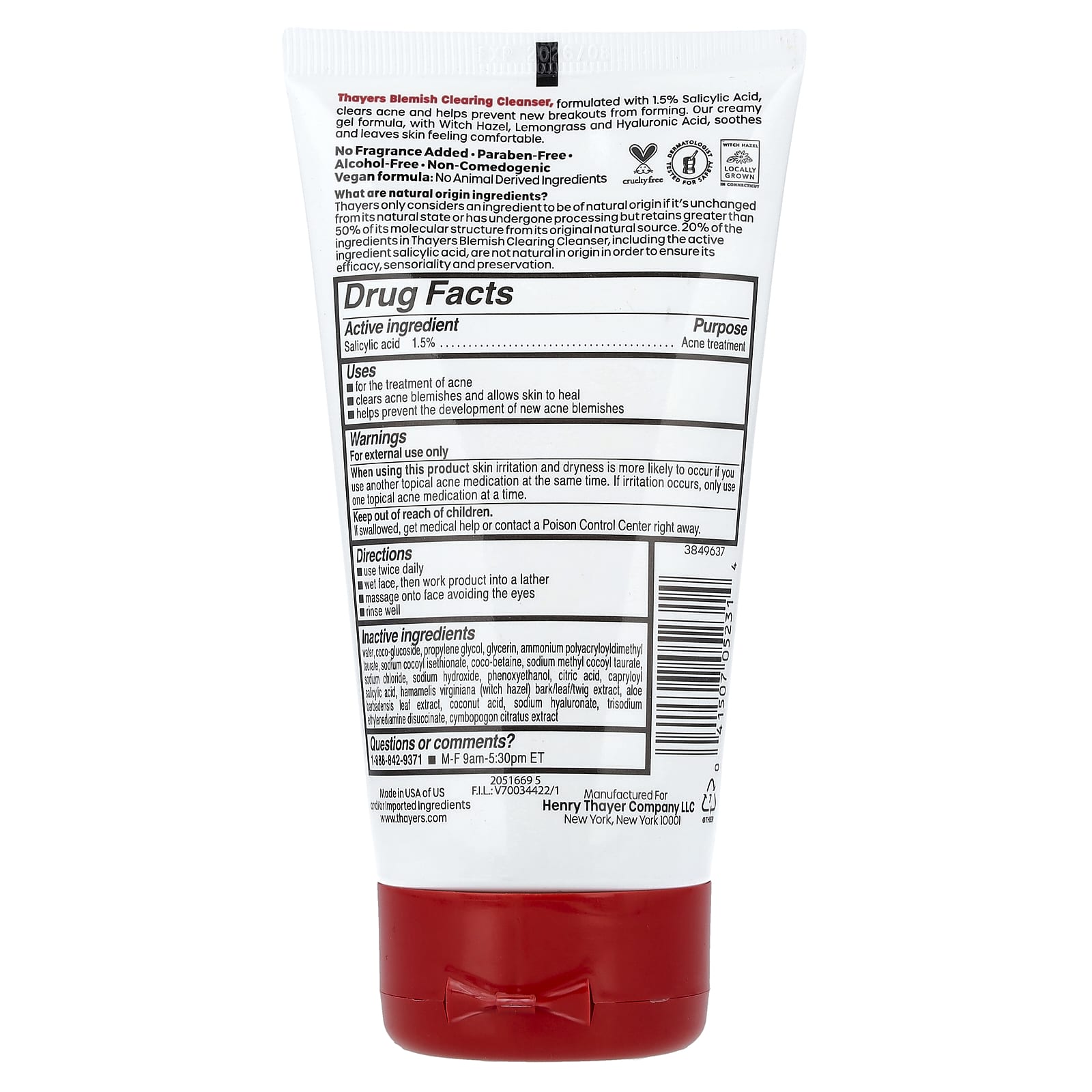 Thayers, очищающее средство для устранения несовершенств, для кожи, склонной к акне, 132 мл (4,4 жидк. унции)