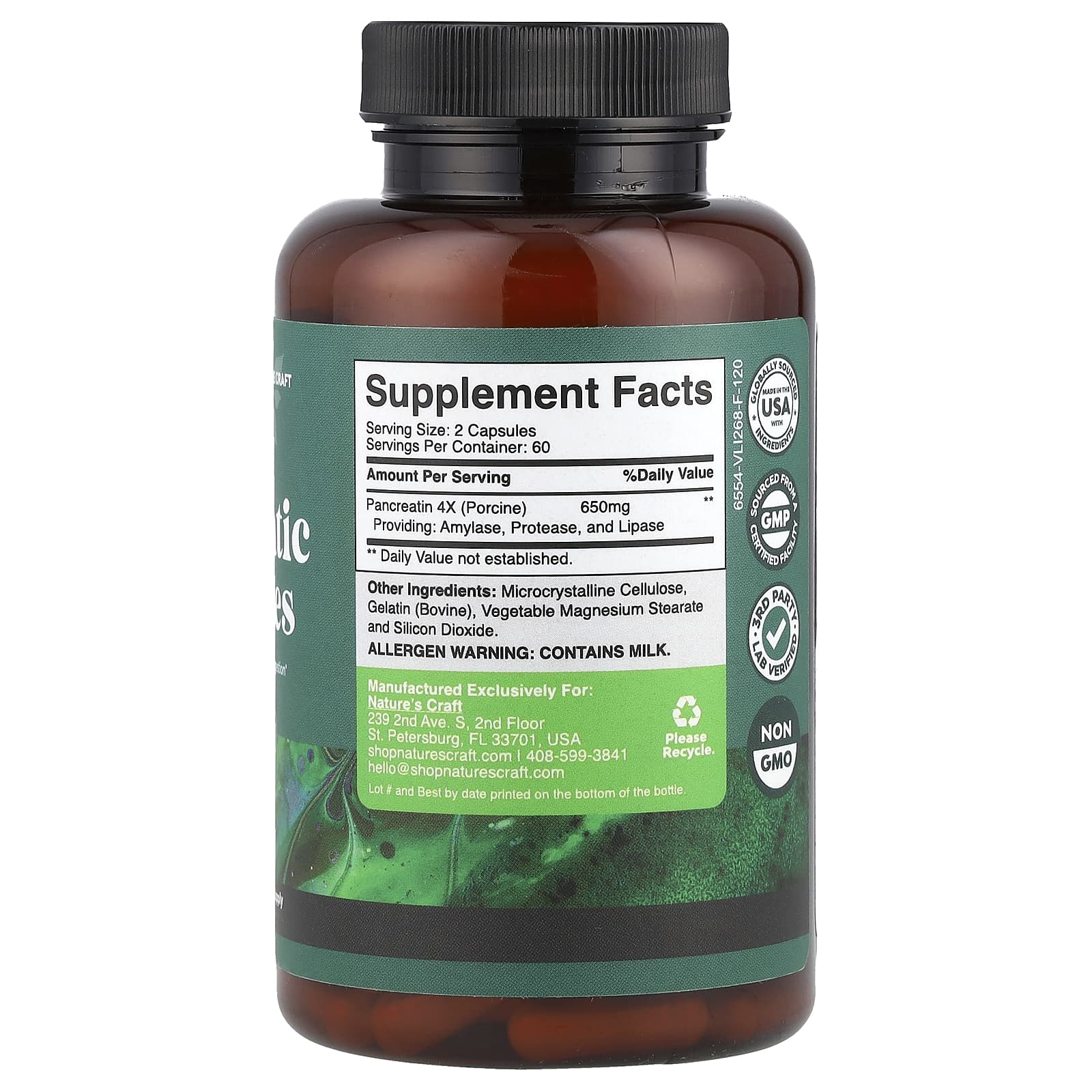 Nature's Craft, Ферменты поджелудочной железы, 650 мг, 120 капсул (325 мг на капсулу)