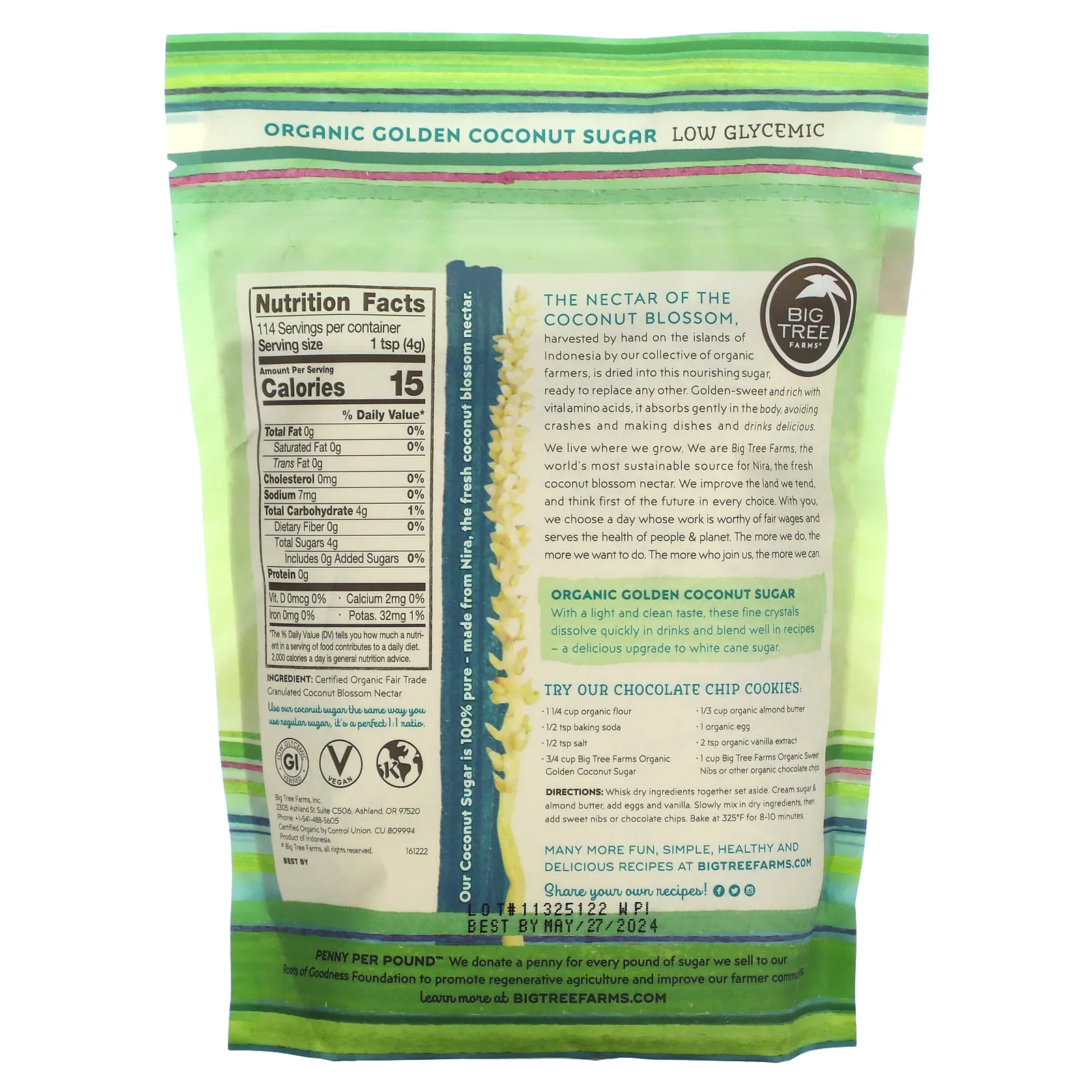 Big Tree Farms, Органический золотой кокосовый сахар, 454 г (1 фунт)