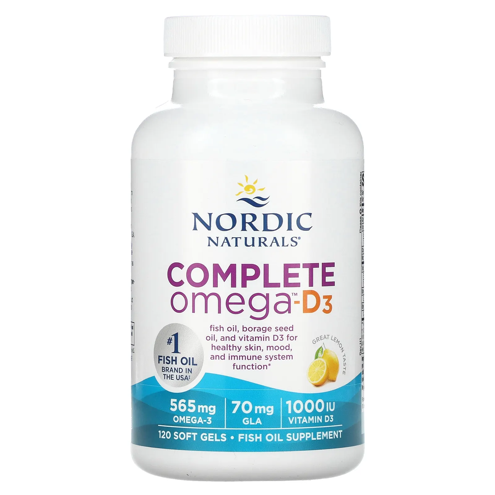 Nordic Naturals, Complete Omega-D3, со вкусом лимона, 565 мг, 120 капсул