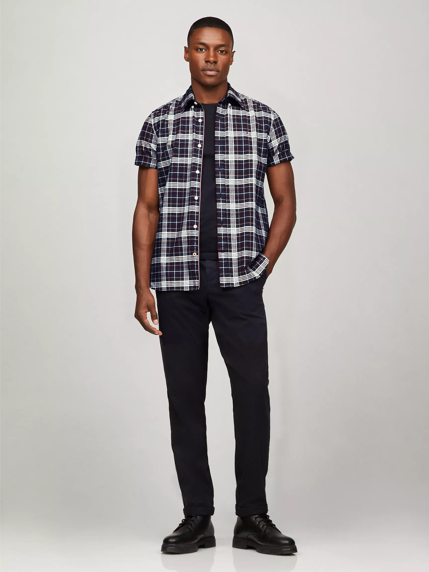 Мужская рубашка Tommy Hilfiger, Стандартная рубашка из оксфорда в клетку с короткими рукавами