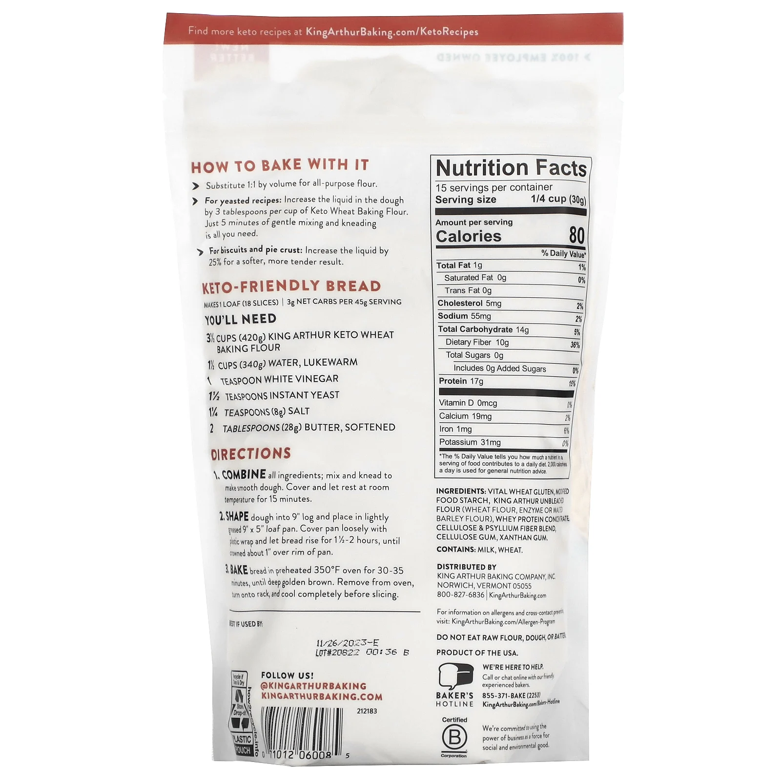 King Arthur Baking Company, Смесь пшеничной муки Keto, 454 г (16 унций)