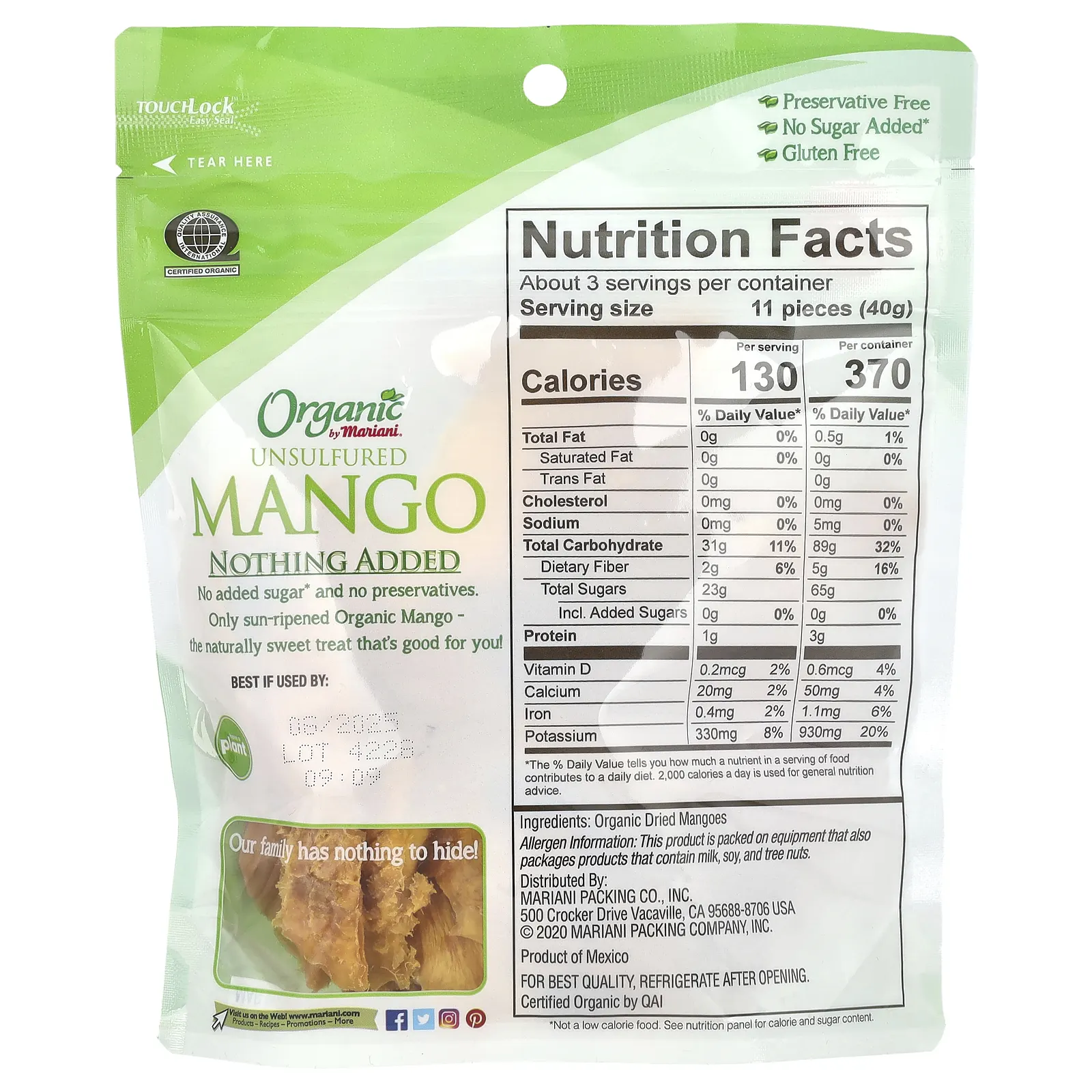 Mariani Dried Fruit, органические плоды манго, несульфированные, 113 г (4 унции)