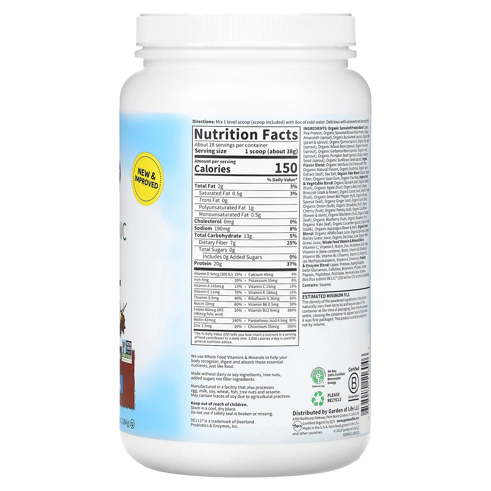 Garden of Life, сырой органический продукт, заменитель коктейлей и приемов пищи, со вкусом чая масала с ванилью, 1064 г (37,53 унции)