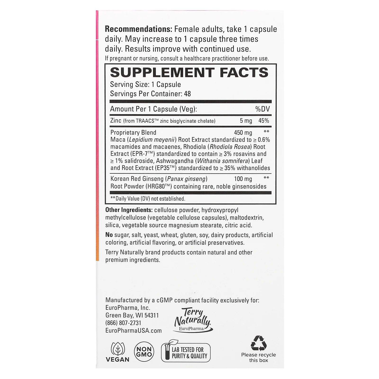 Terry Naturally, HRG80 красный женьшень`` 48 капсул