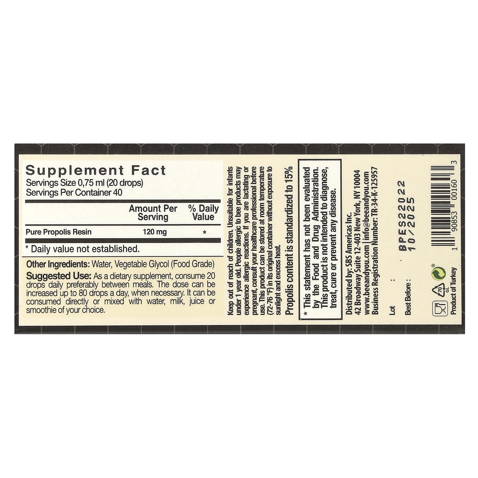 Bee&You, Водорастворимый прополис, без спирта, 30 мл (1 жидк. Унция)