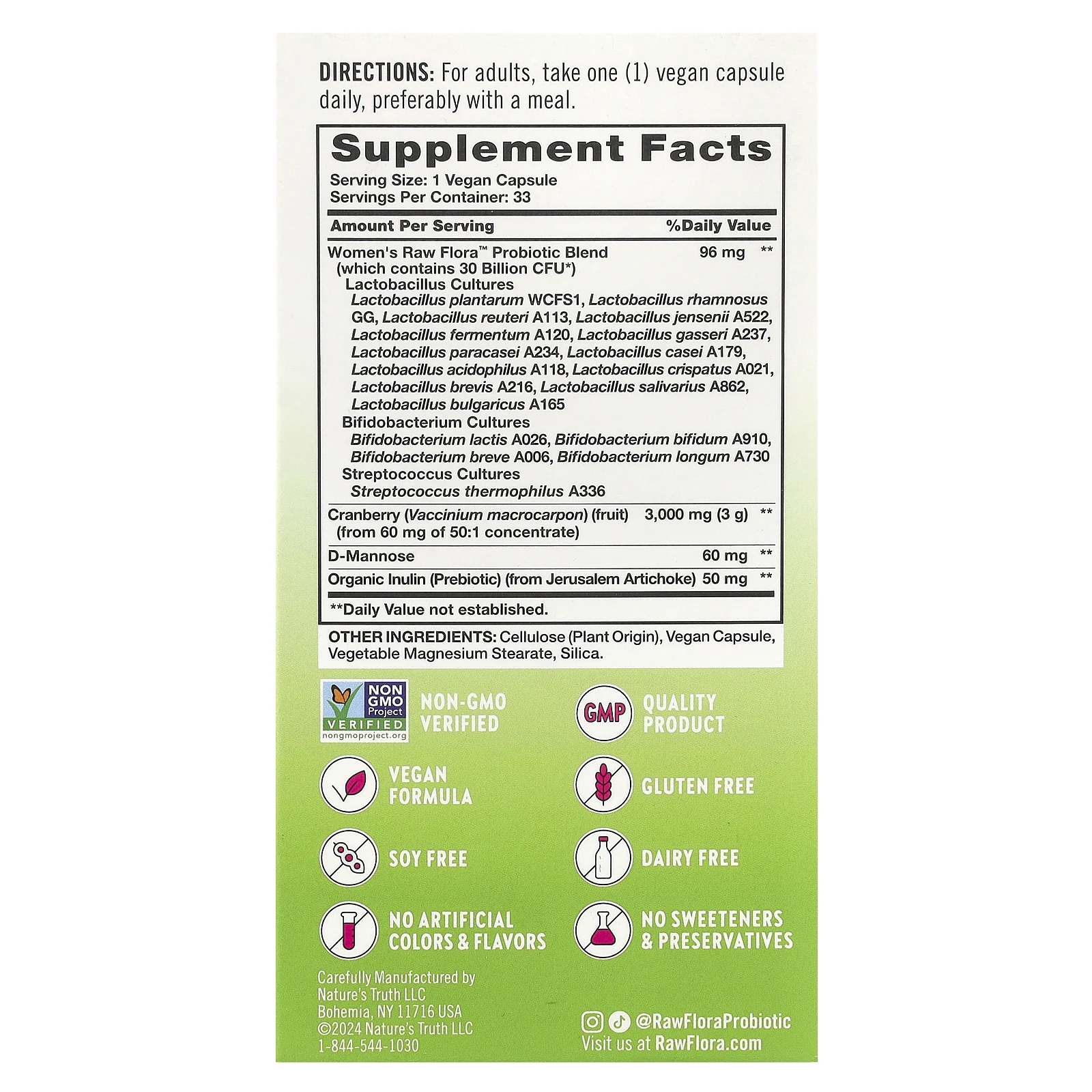 Nature's Truth, Women's Care, пробиотик-18 RAW Flora ™, 33 веганские капсулы