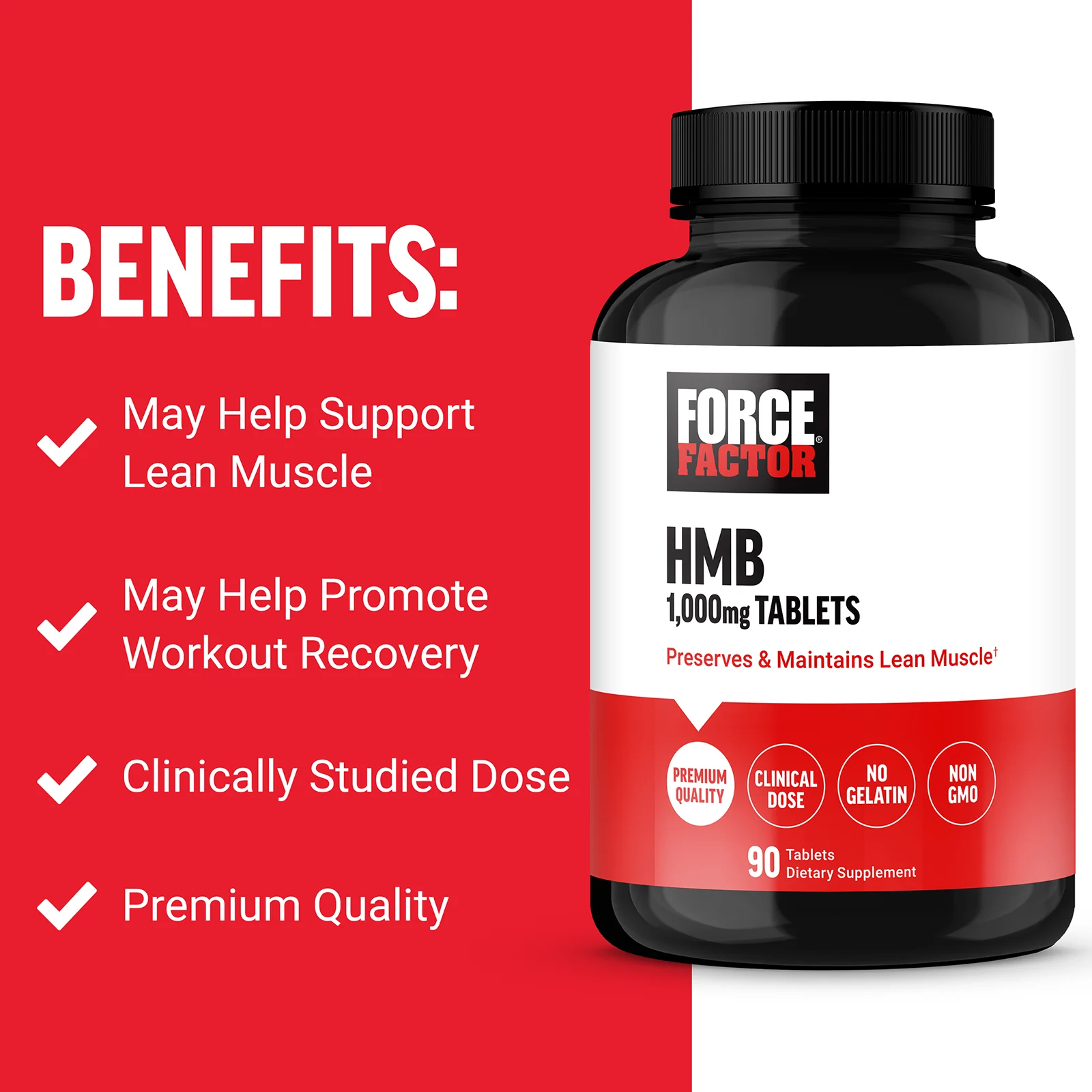 Force Factor, HMB, 1000 мг, 90 таблеток