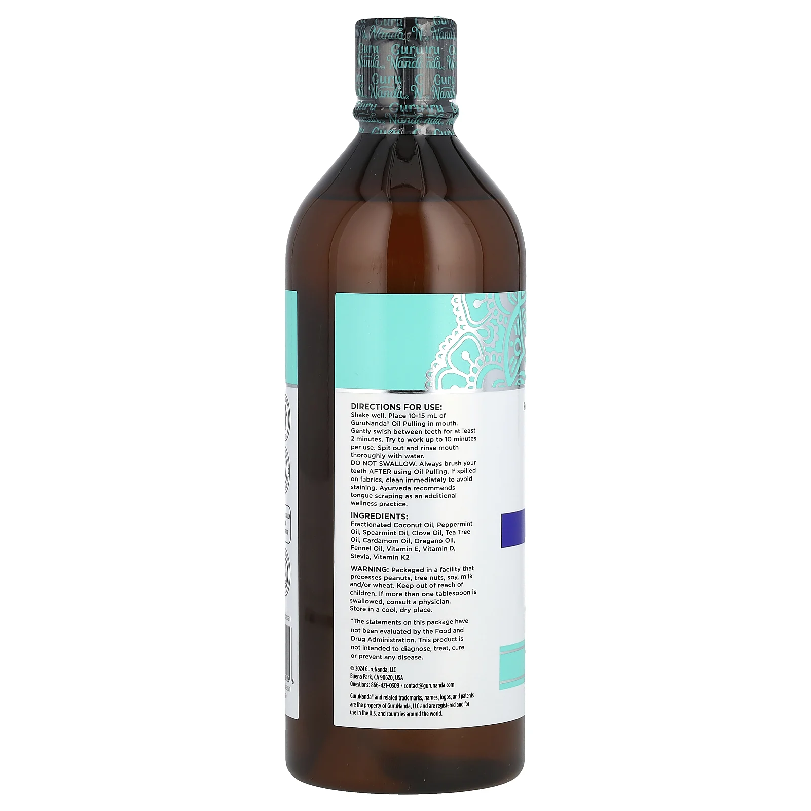 GuruNanda, Ополаскиватель для полости рта с натуральным маслом, кокос + мята, 473 мл (16 жидк. Унций)