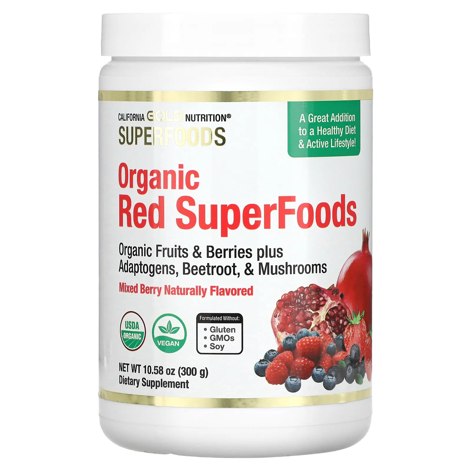 California Gold Nutrition, Superfoods, органические красные суперпродукты, ягодное ассорти, 300 г (10,58 унции)