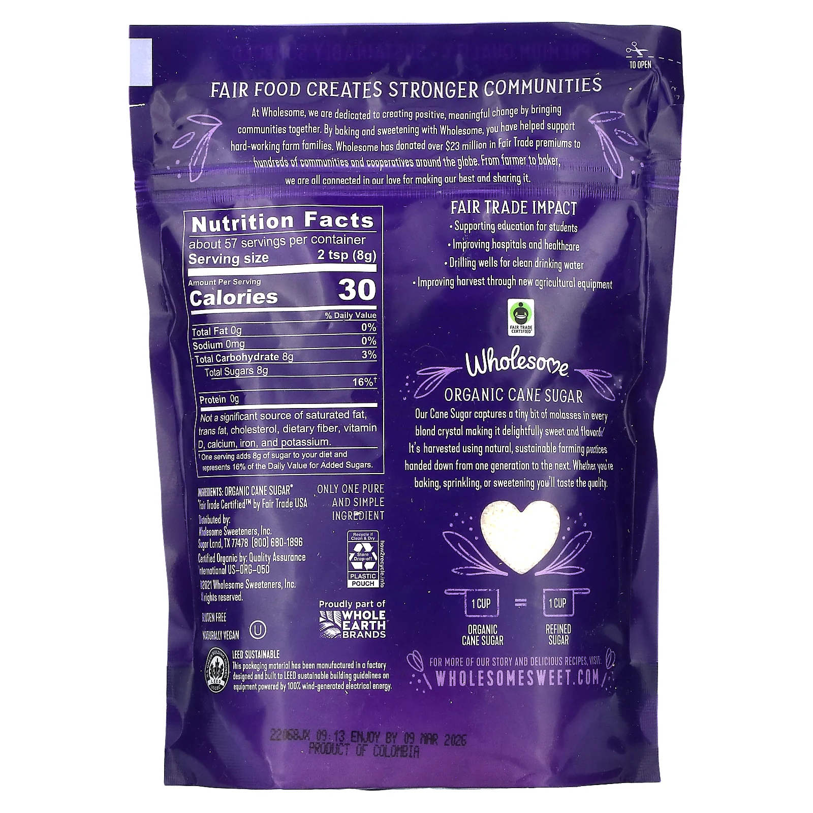 Wholesome Sweeteners, Органический тростниковый сахар, 454 г (1 фунт)