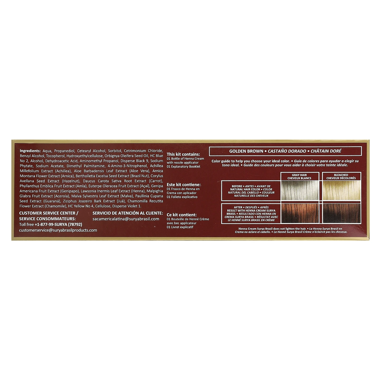 Surya Brasil, Surya Henna, эффективная здоровая краска Henna Cream для седоватых волос, золотисто-каштановый, 2,37 жидких унций (70 мл)