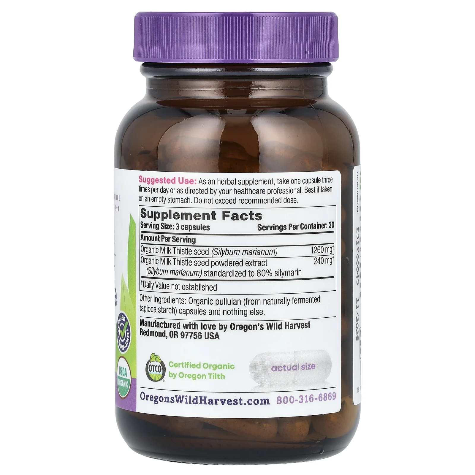 Oregon's Wild Harvest, Расторопша, 90 желатиновых капсул