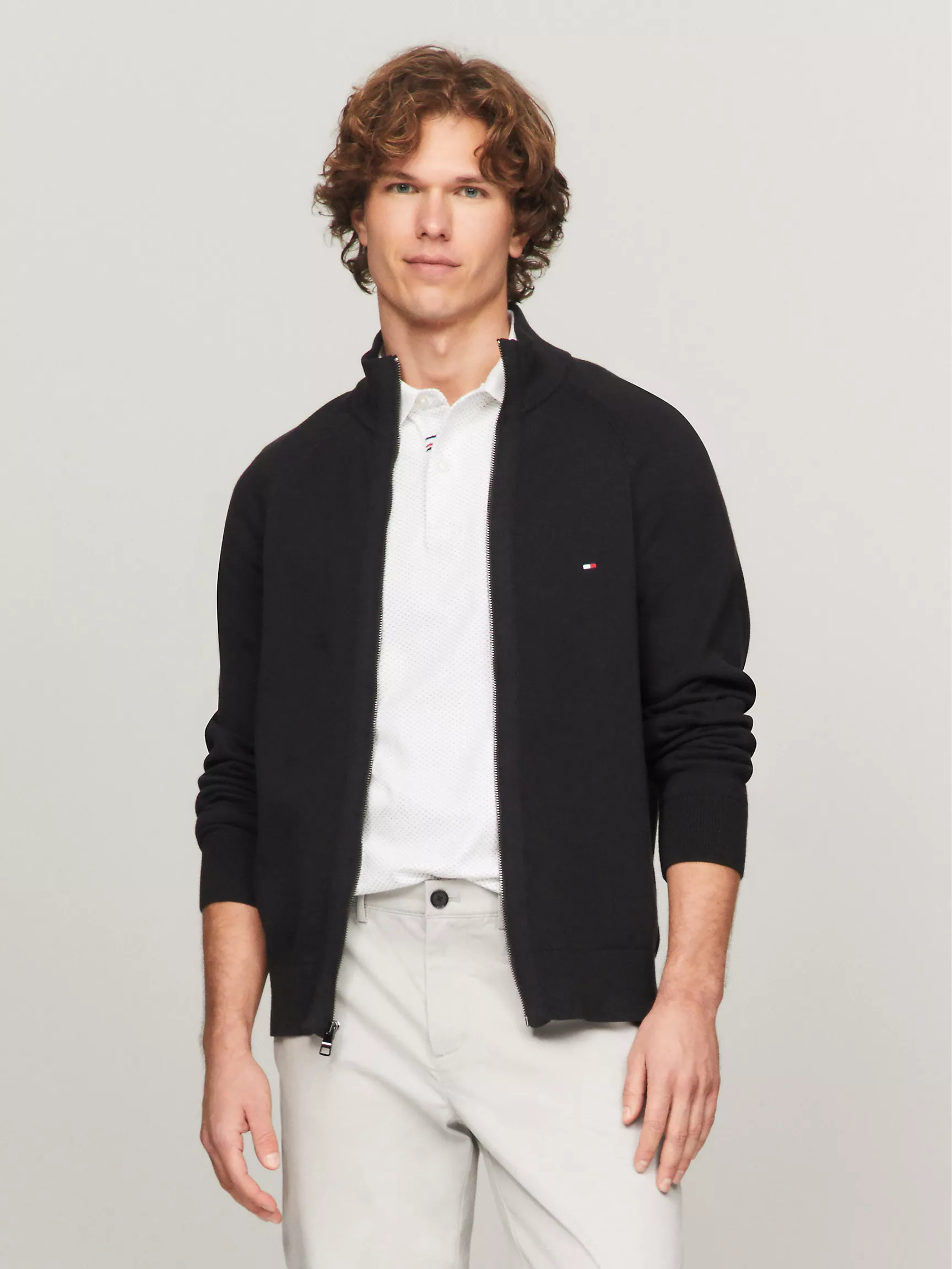 Мужской свитер Tommy Hilfiger, Однотонный свитер с логотипом и молнией