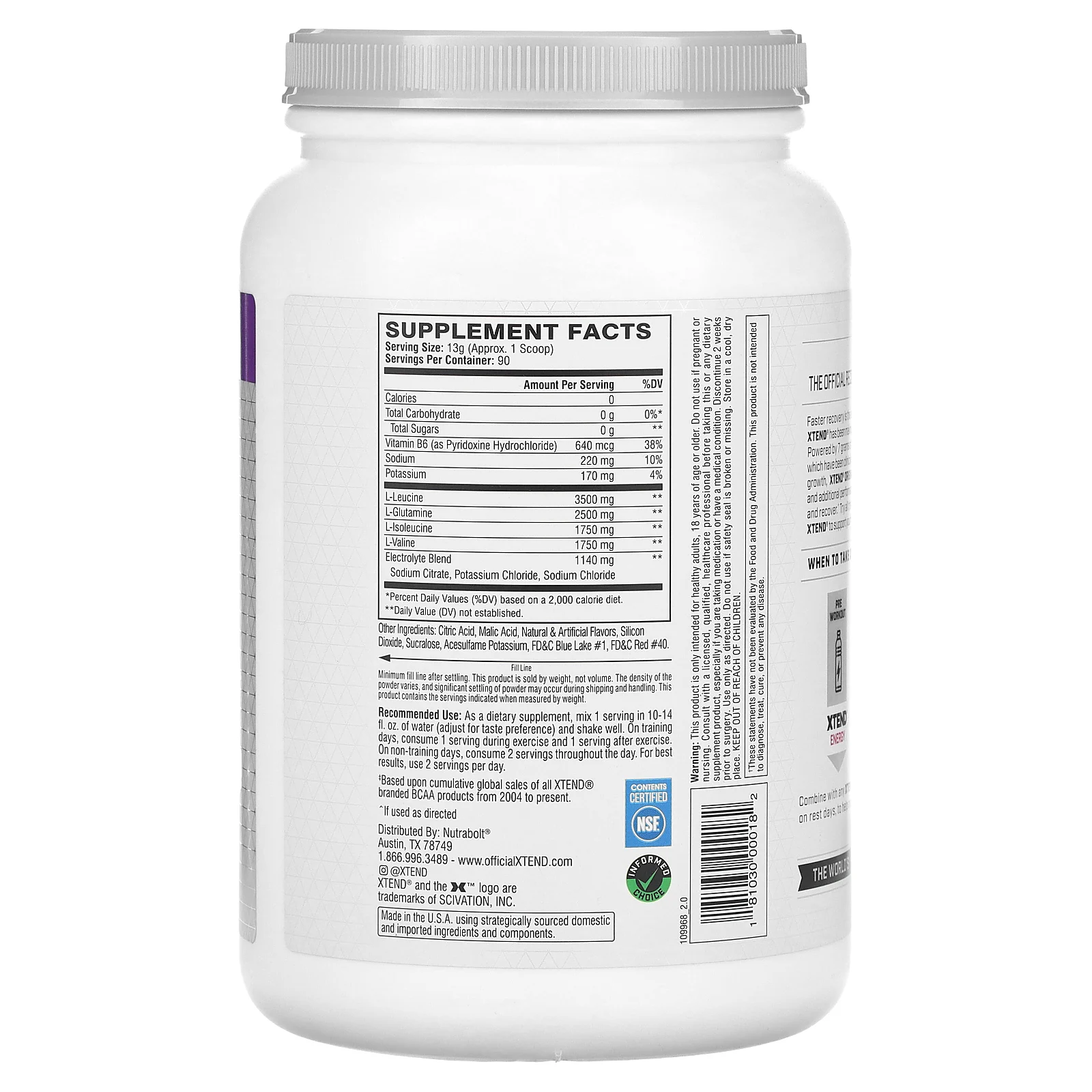 Xtend, The Original, добавка с содержанием 7 г аминокислот с разветвленной цепью (BCAA), со вкусом винограда, 1,17 кг (2,58 фунта)