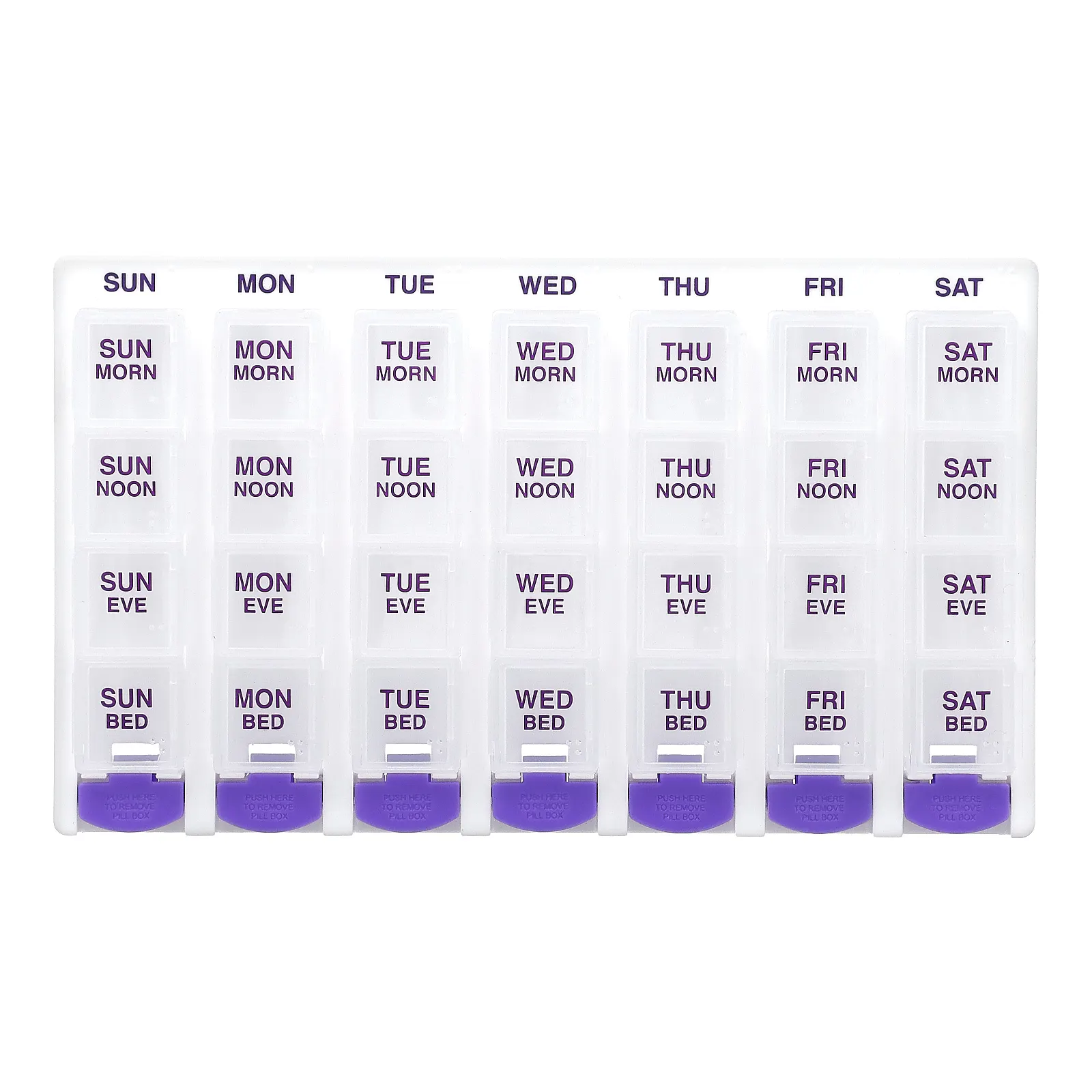 Ezy Dose, 4 раза в день еженедельно со всплывающими кнопками Medtime Planner, фиолетовый, 1 шт.