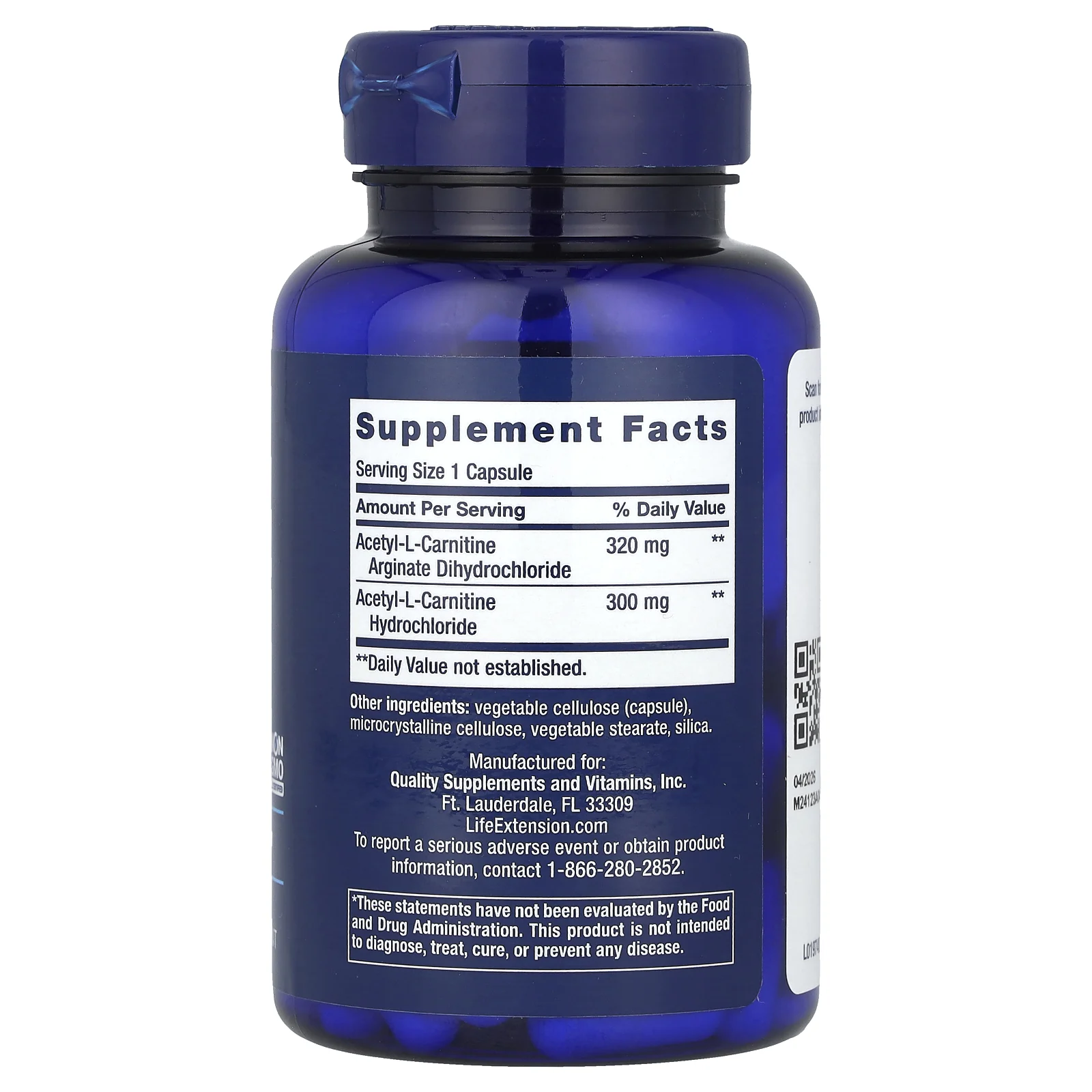 Life Extension, ацетил-L-карнитин аргинат, 90 вегетарианских капсул