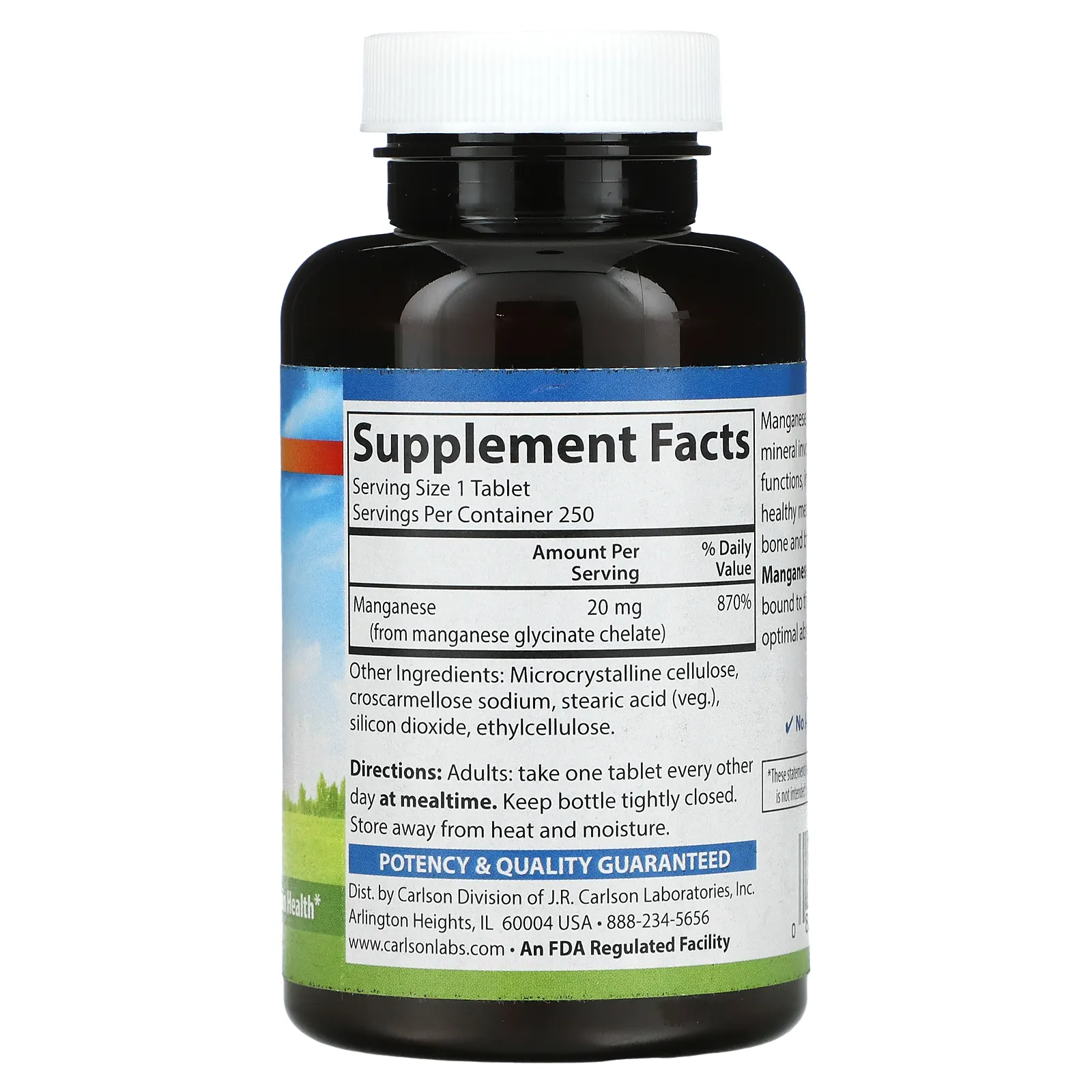Carlson, марганец в хелатной форме, 20 мг, 250 таблеток