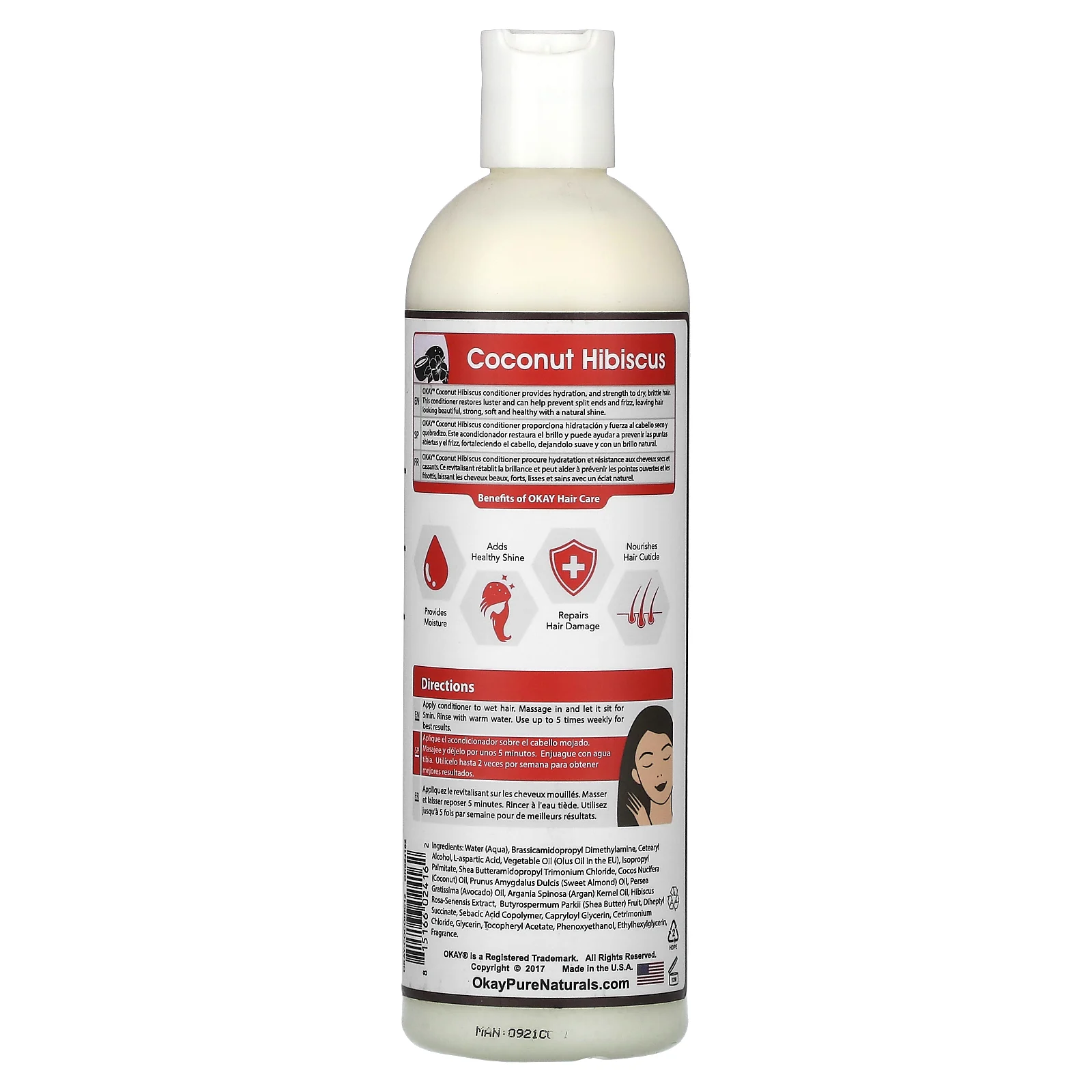 Okay Pure Naturals, Кондиционер, кокос и гибискус, 355 мл (12 жидк. Унций)