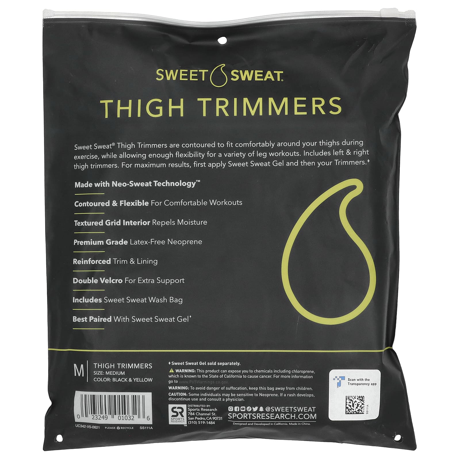 Sports Research, Триммеры для бедер Sweet Sweat, среднего размера, желтые, 1 пара